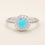14k solid gold turquoise and moissanite stones halo engagement ring for women