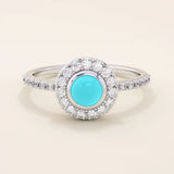 14k solid gold turquoise and moissanite stones halo engagement ring for women