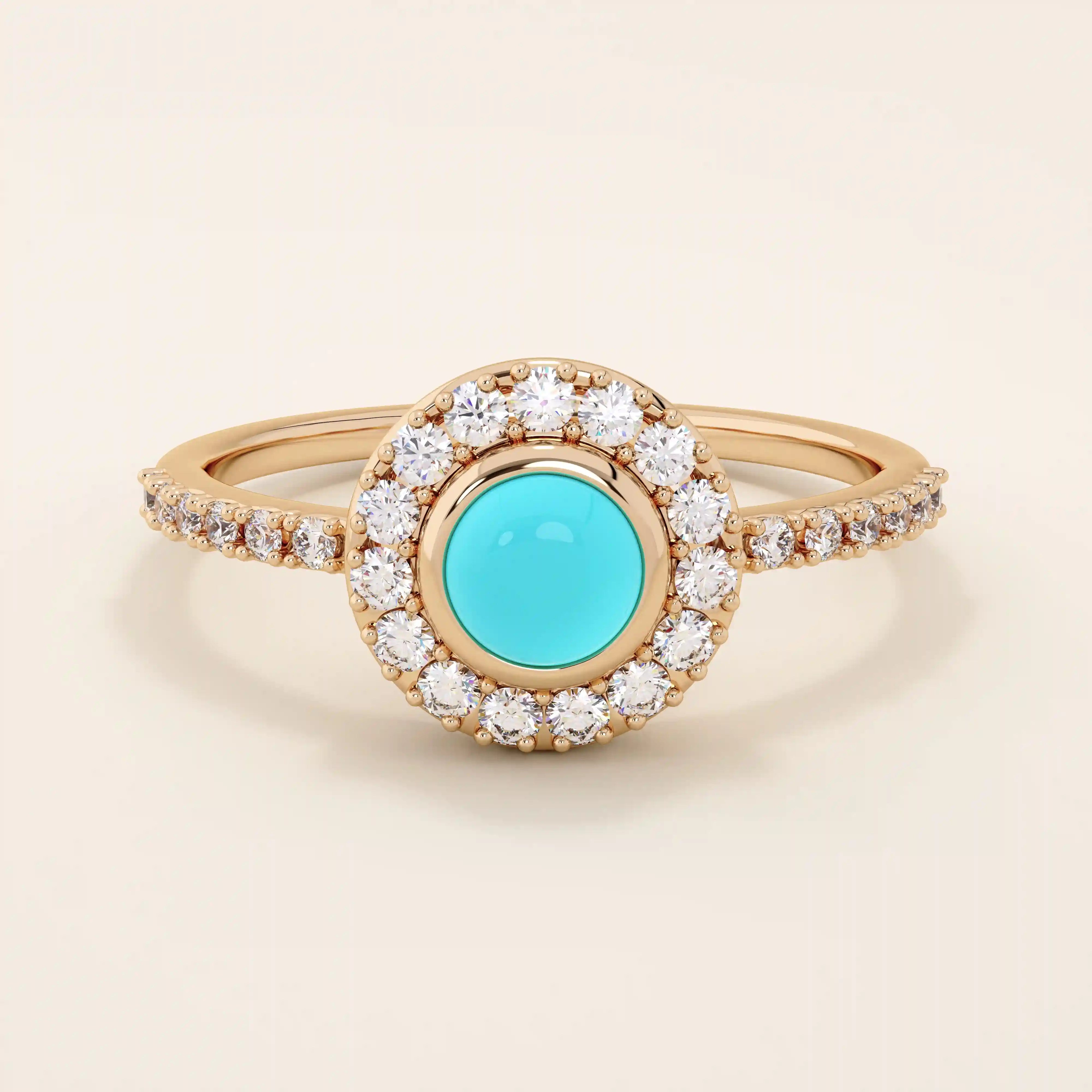 14k solid gold turquoise and moissanite stones halo engagement ring for women