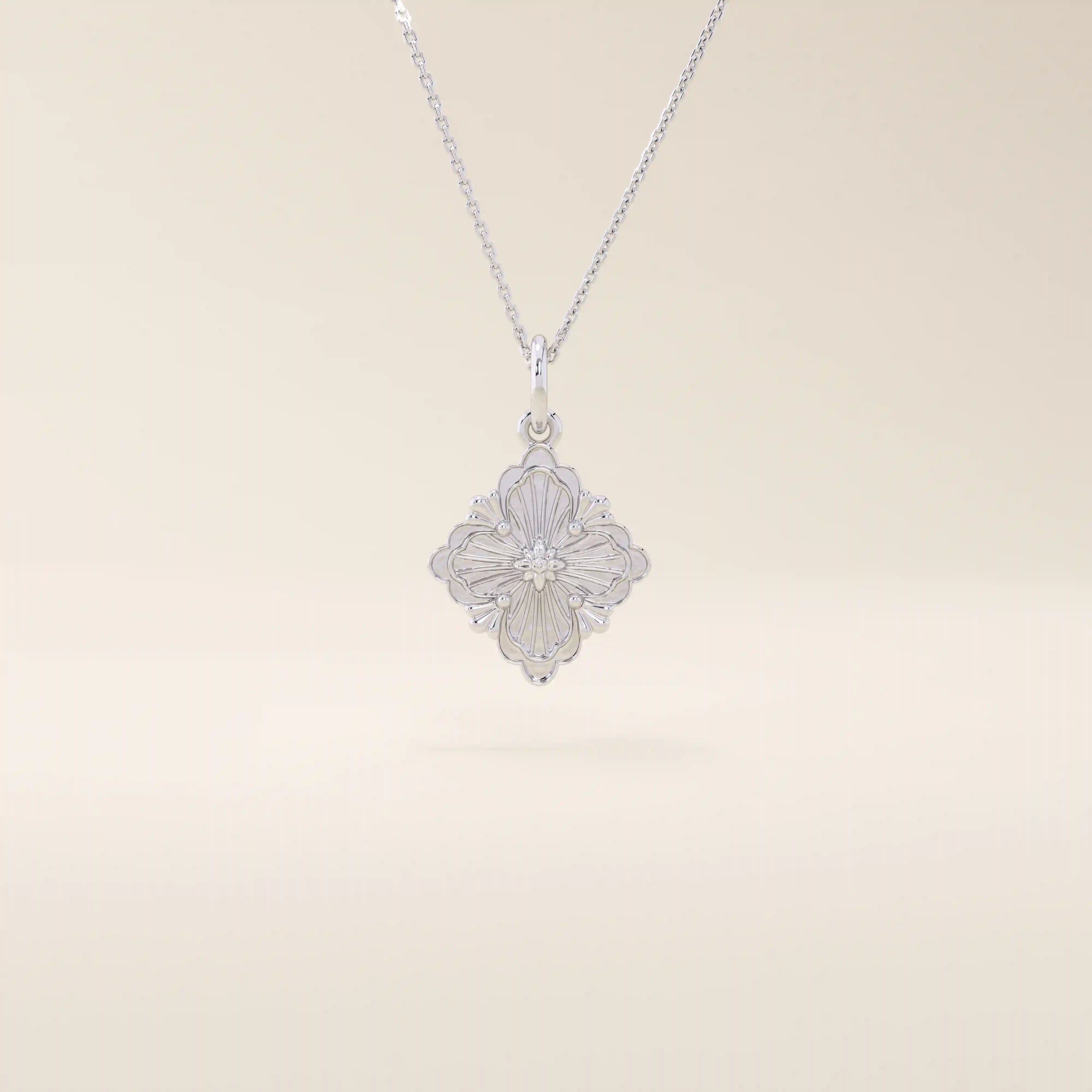 Unique 14k solid gold clover motif necklace featuring a smooth, plain pendant in a four-leaf design, symbolizing luck and elegance, perfect for everyday wear.
