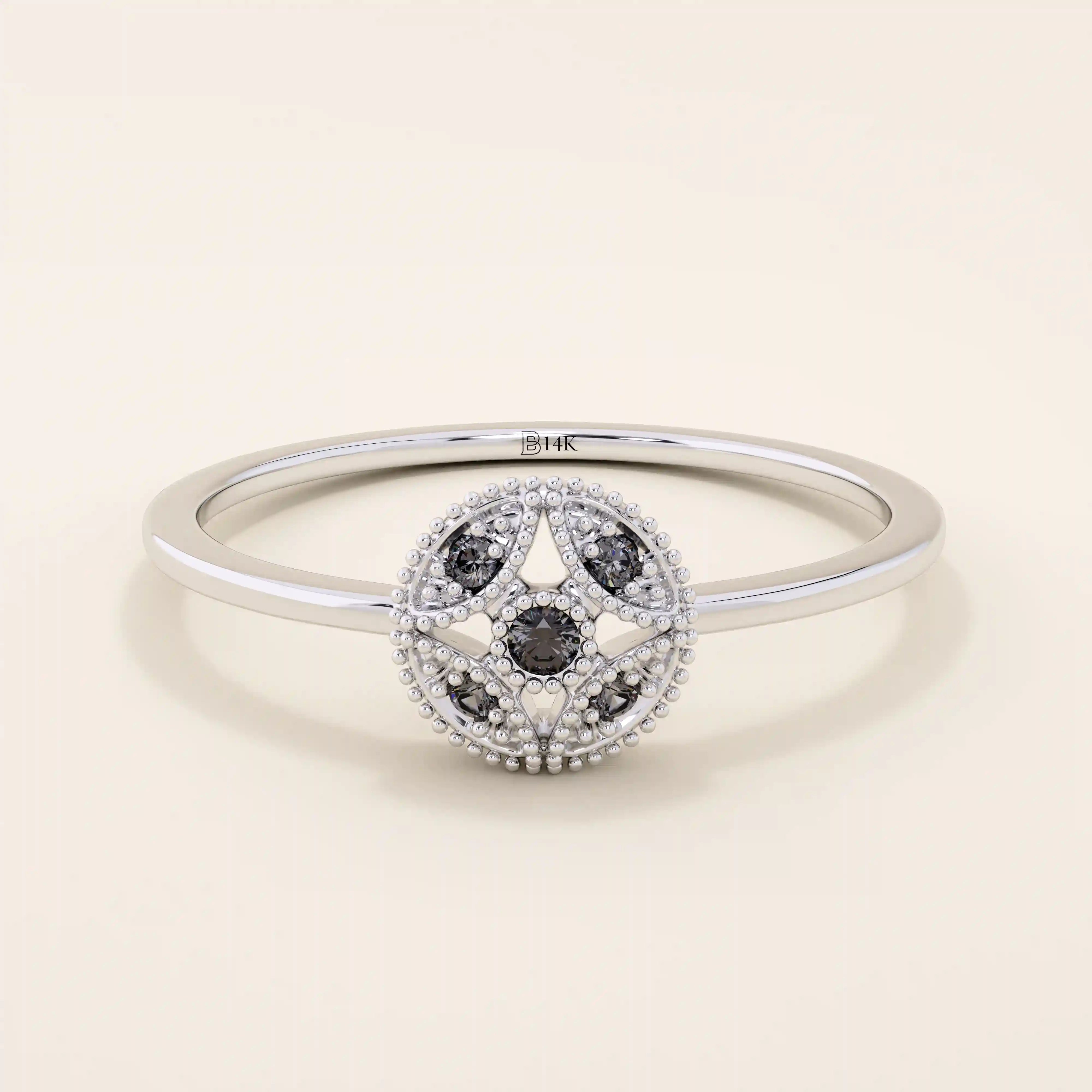14K SOLID GOLD classic VINTAGE design and stunning black stones with intricate milgrain detailing ENGAGEMENT RING FOR WOMEN