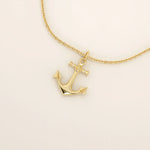 14k solid gold plain gold anchor pendant necklace for women