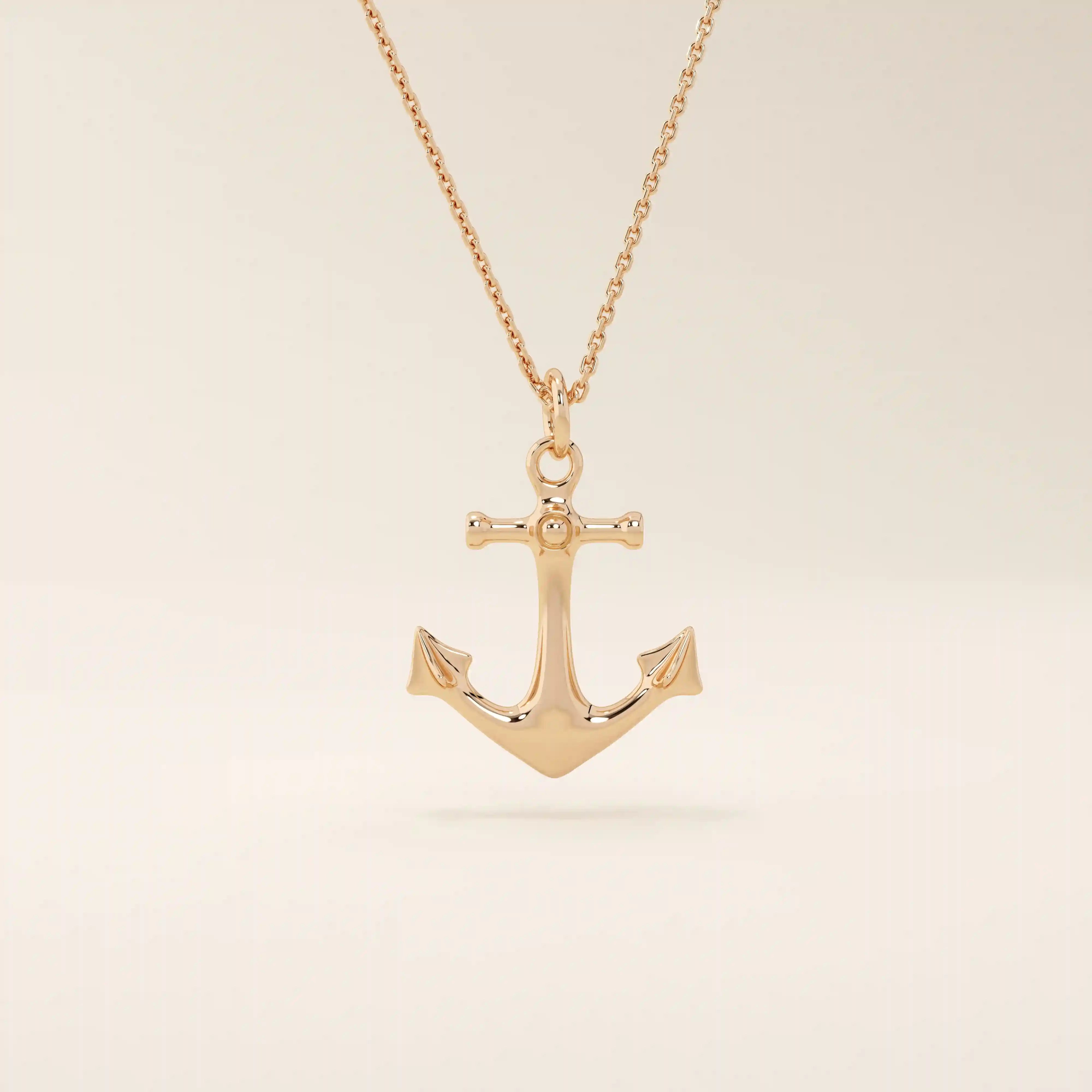 14k solid gold plain gold anchor pendant necklace for women