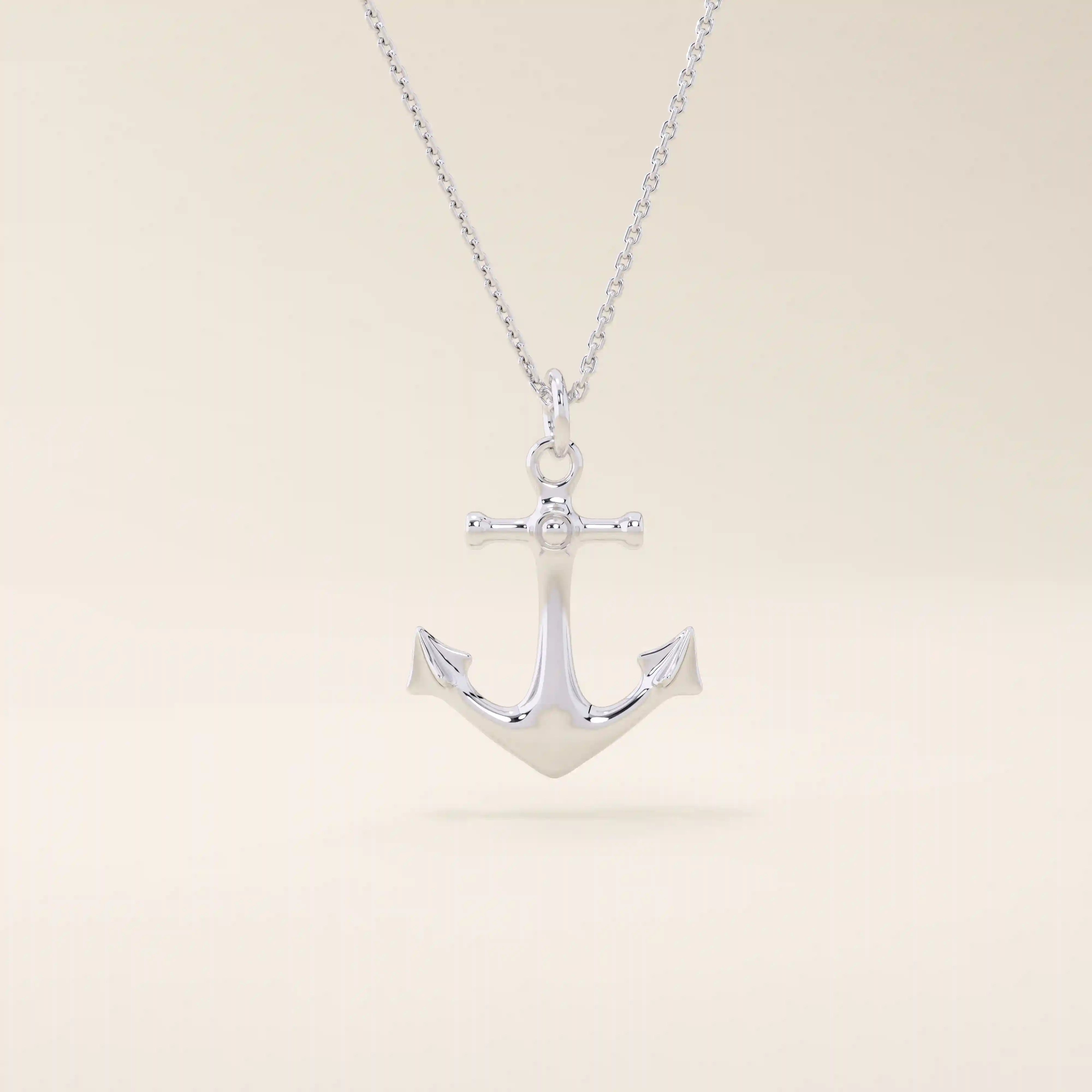 14k solid gold plain gold anchor pendant necklace for women