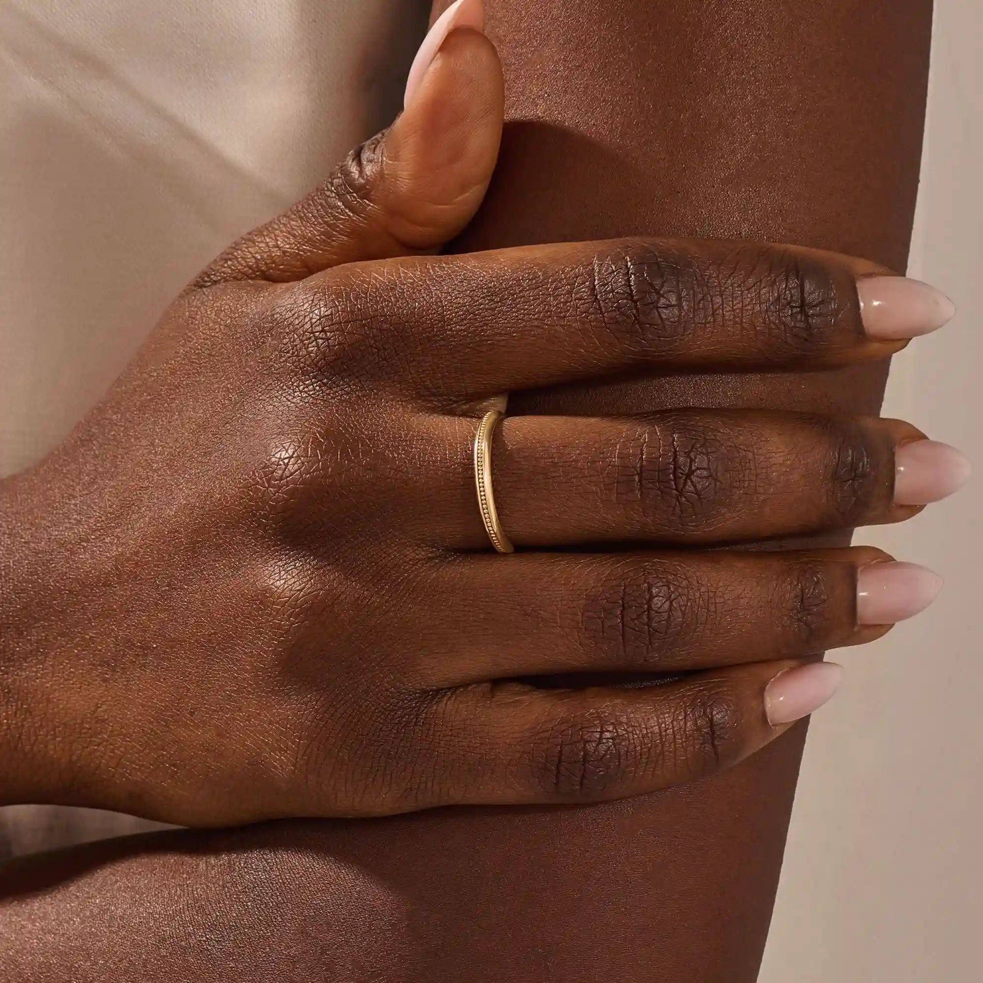 14k solid gold beaded slim band stackable alliance wedding ring for women