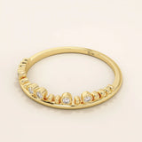 BEADED BAND AND BEZEL STONES STACKABLE WEDDING RING IN 14K SOLID YELLOW GOLD FOR WOMEN