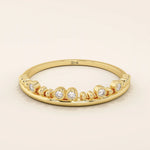 BEADED BAND AND BEZEL STONES STACKABLE WEDDING RING IN 14K SOLID YELLOW GOLD FOR WOMEN