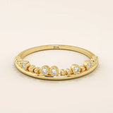 BEADED BAND AND BEZEL STONES STACKABLE WEDDING RING IN 14K SOLID YELLOW GOLD FOR WOMEN