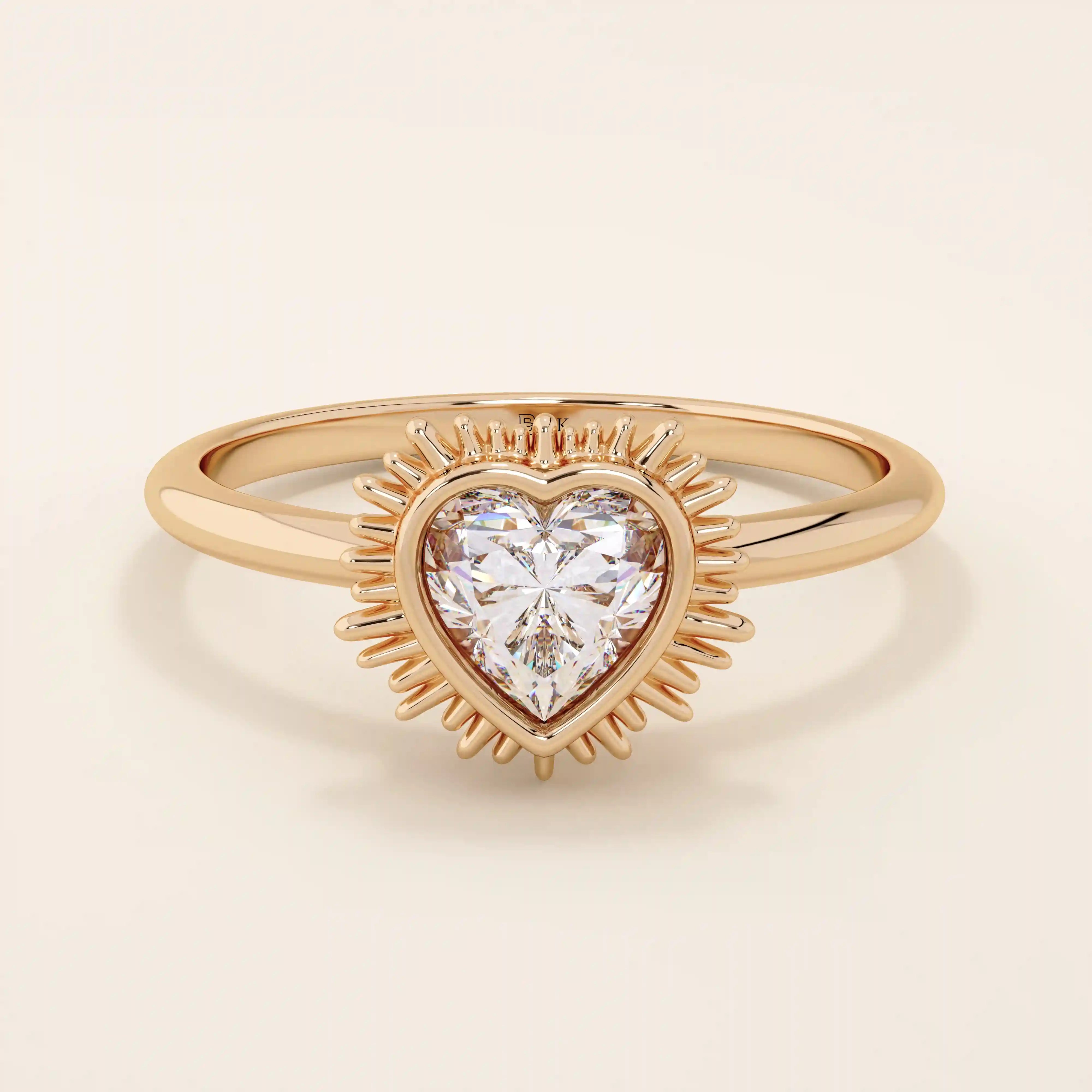 14k solid gold 5mm heart cut moissanite bezel solitaire statement ring for women