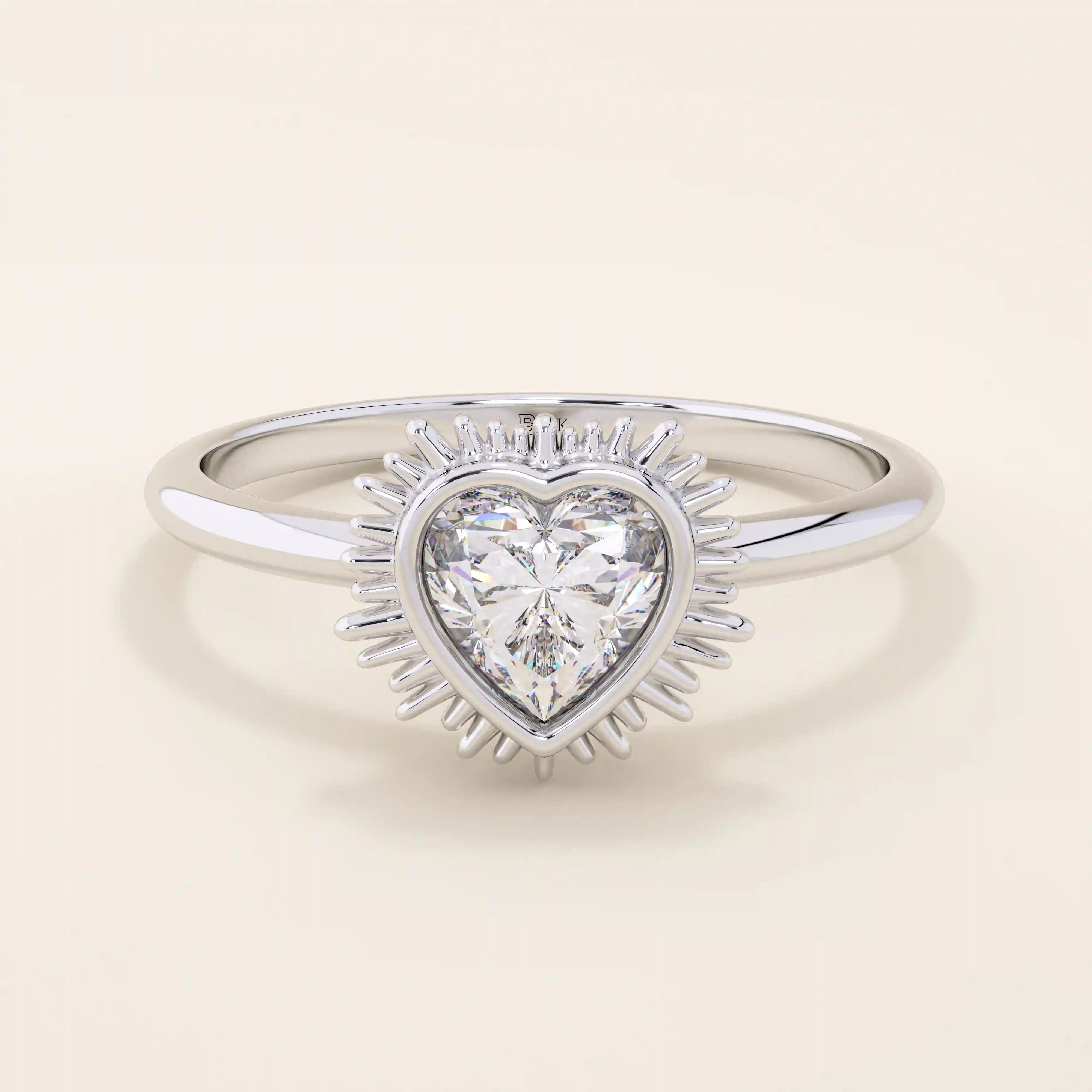 14k solid gold 5mm heart cut moissanite bezel solitaire statement ring for women