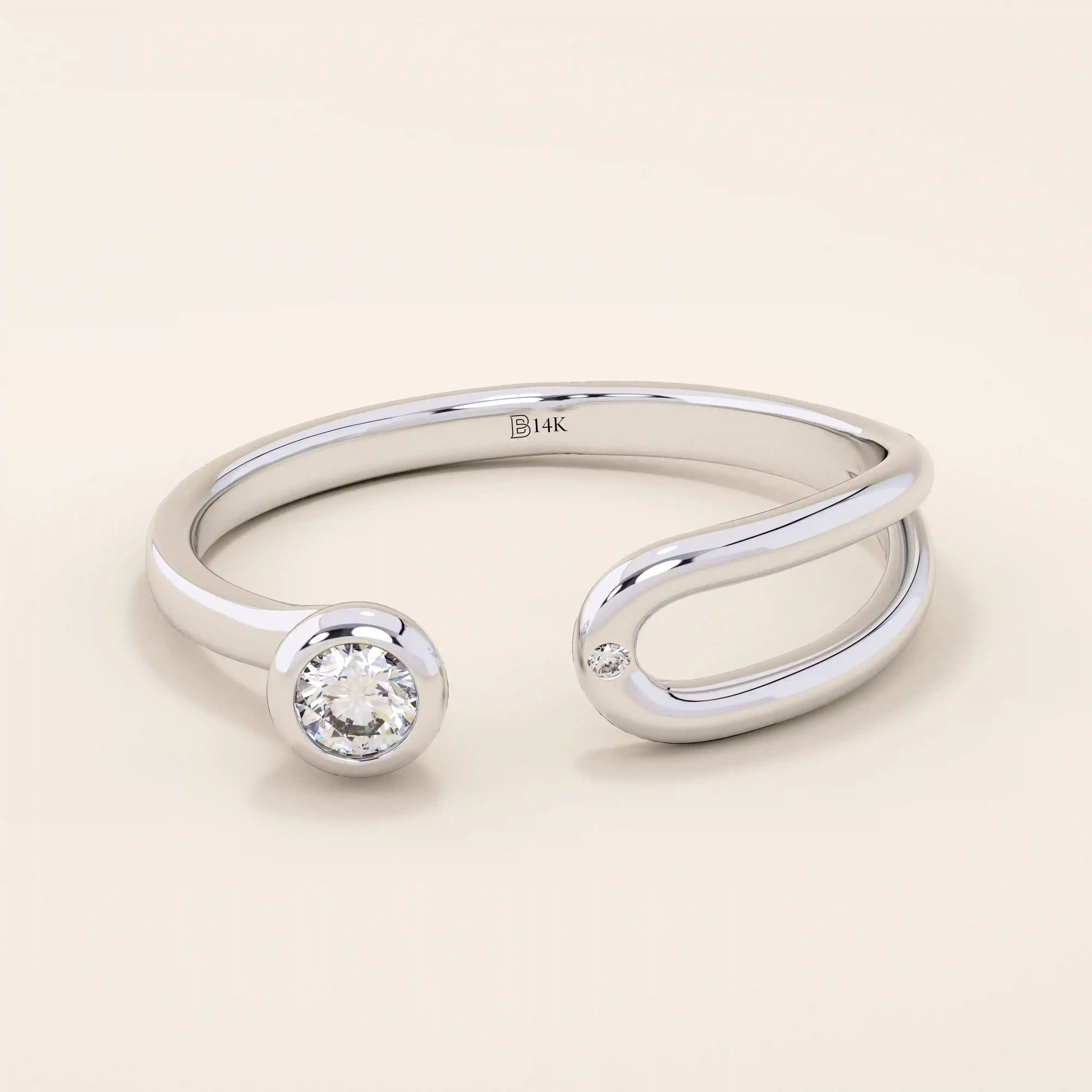 stackable statement ring features a bezel-set solitaire round stone in a 14K solid yellow gold band FOR WOMEN