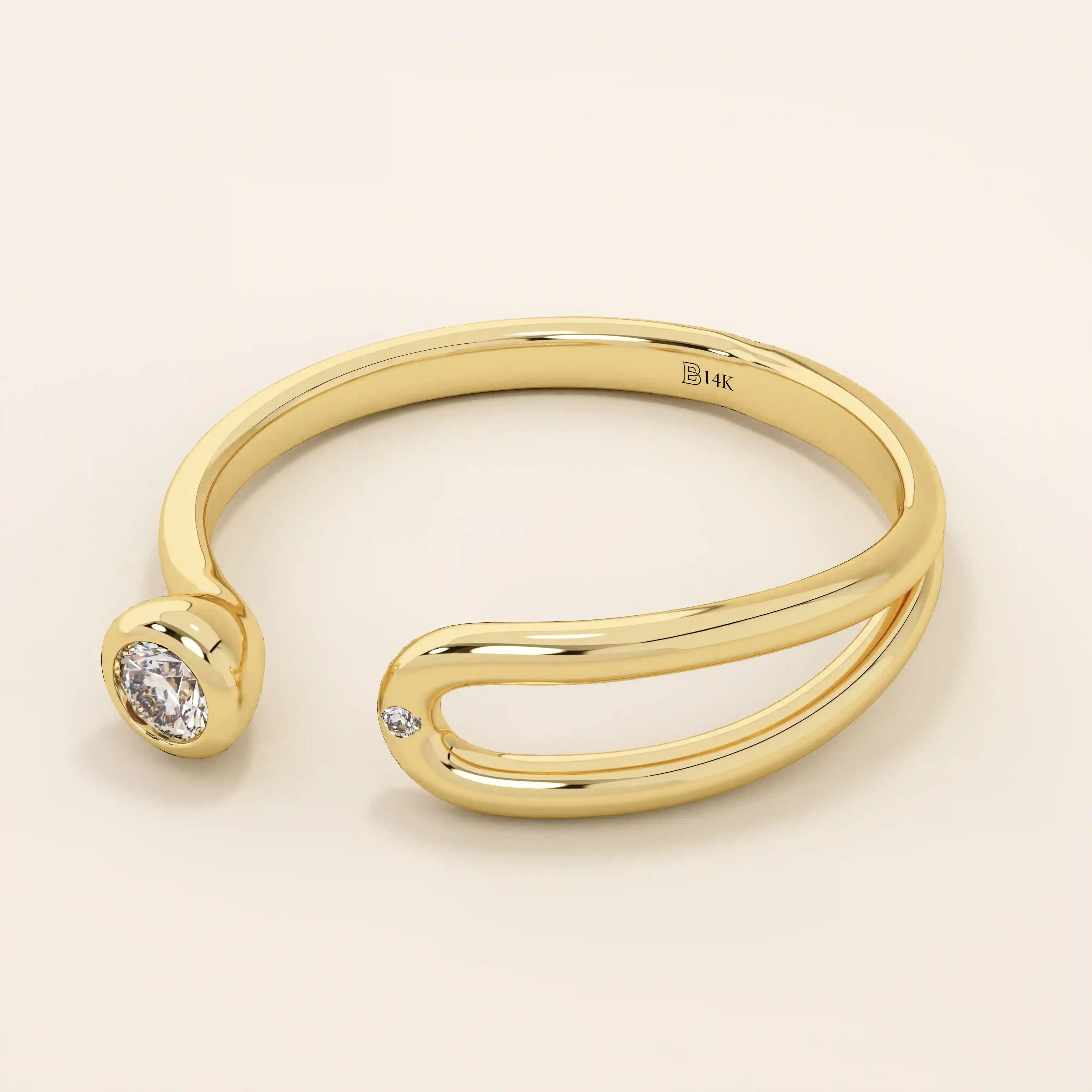 stackable statement ring features a bezel-set solitaire round stone in a 14K solid yellow gold band FOR WOMEN