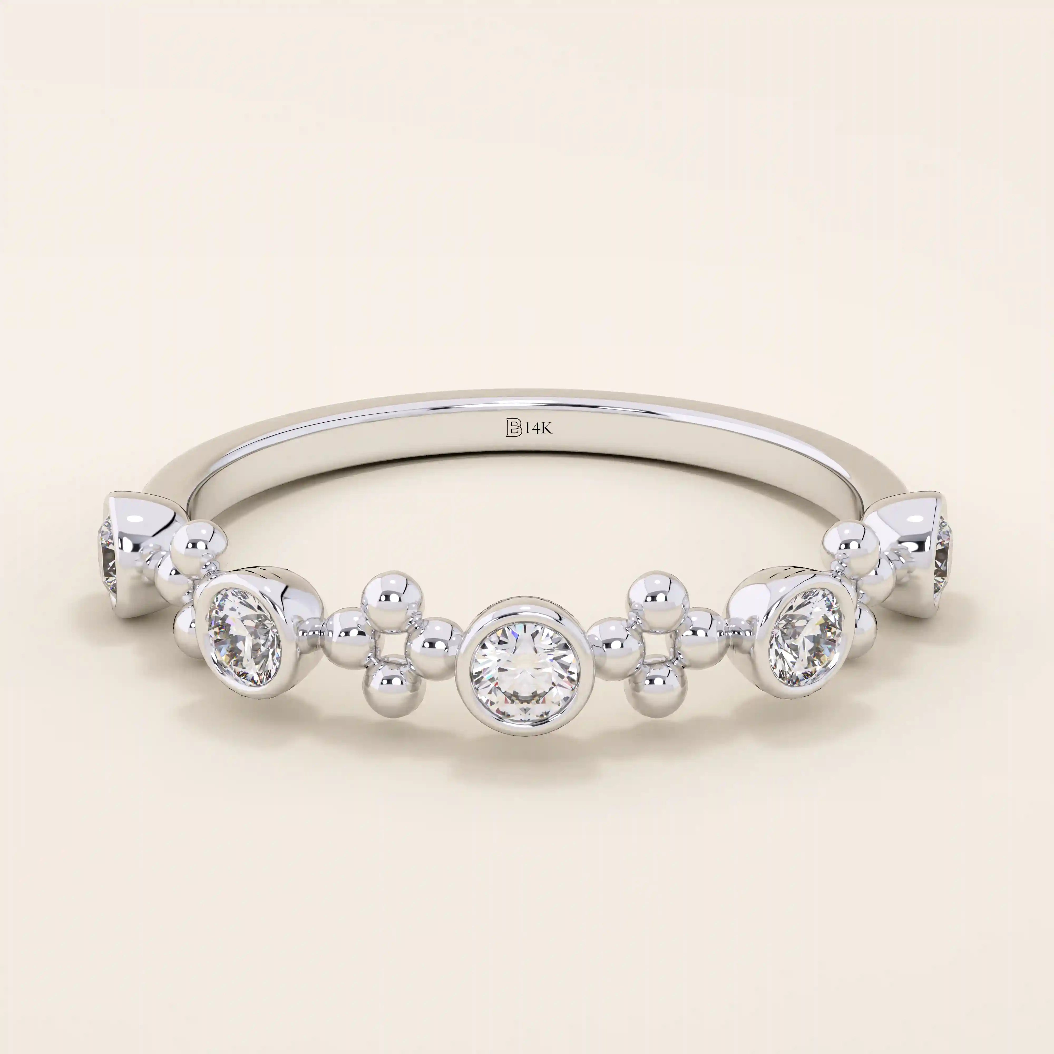 14k solid gold beaded bezel moissanite stackable wedding ring for women