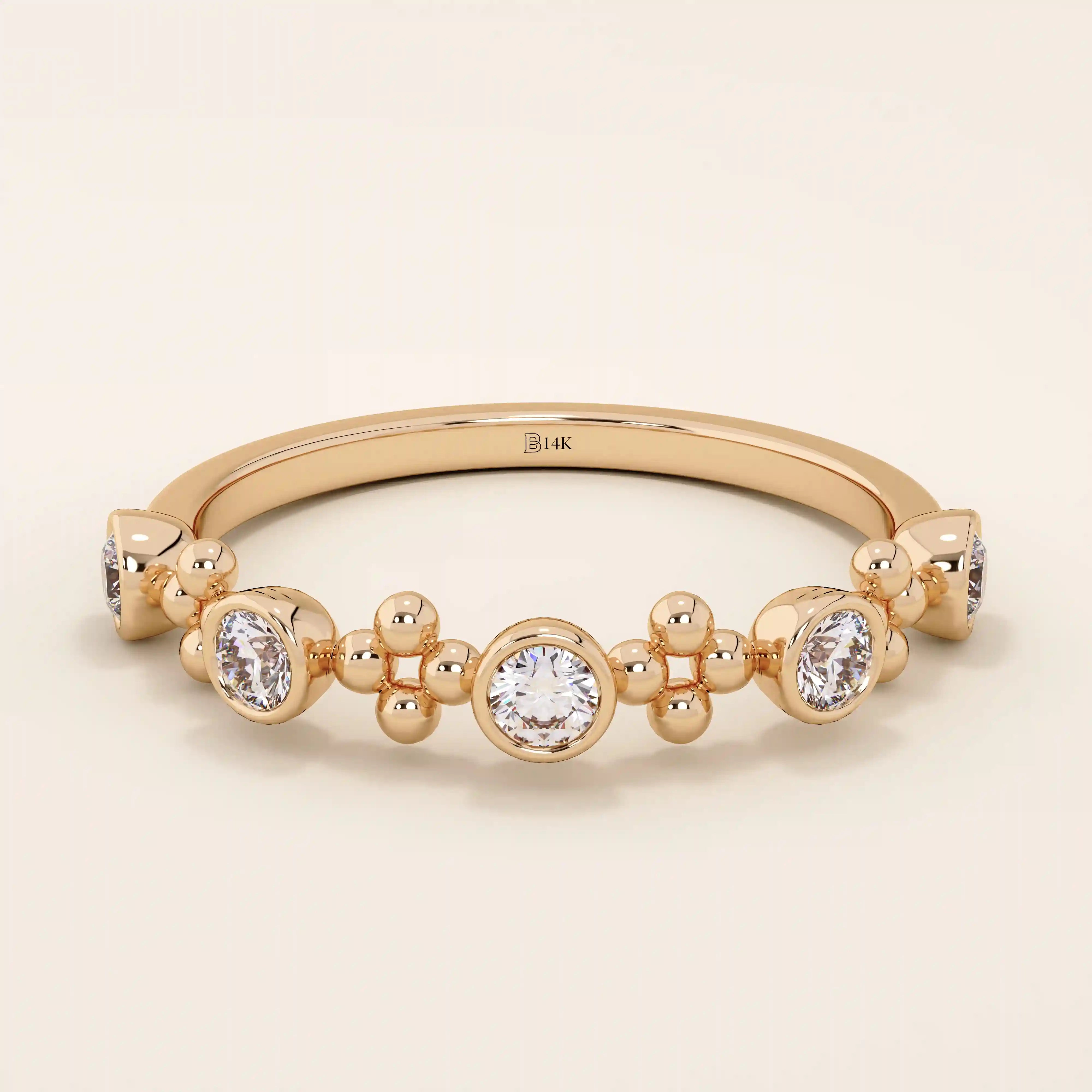 14k solid gold beaded bezel moissanite stackable wedding ring for women