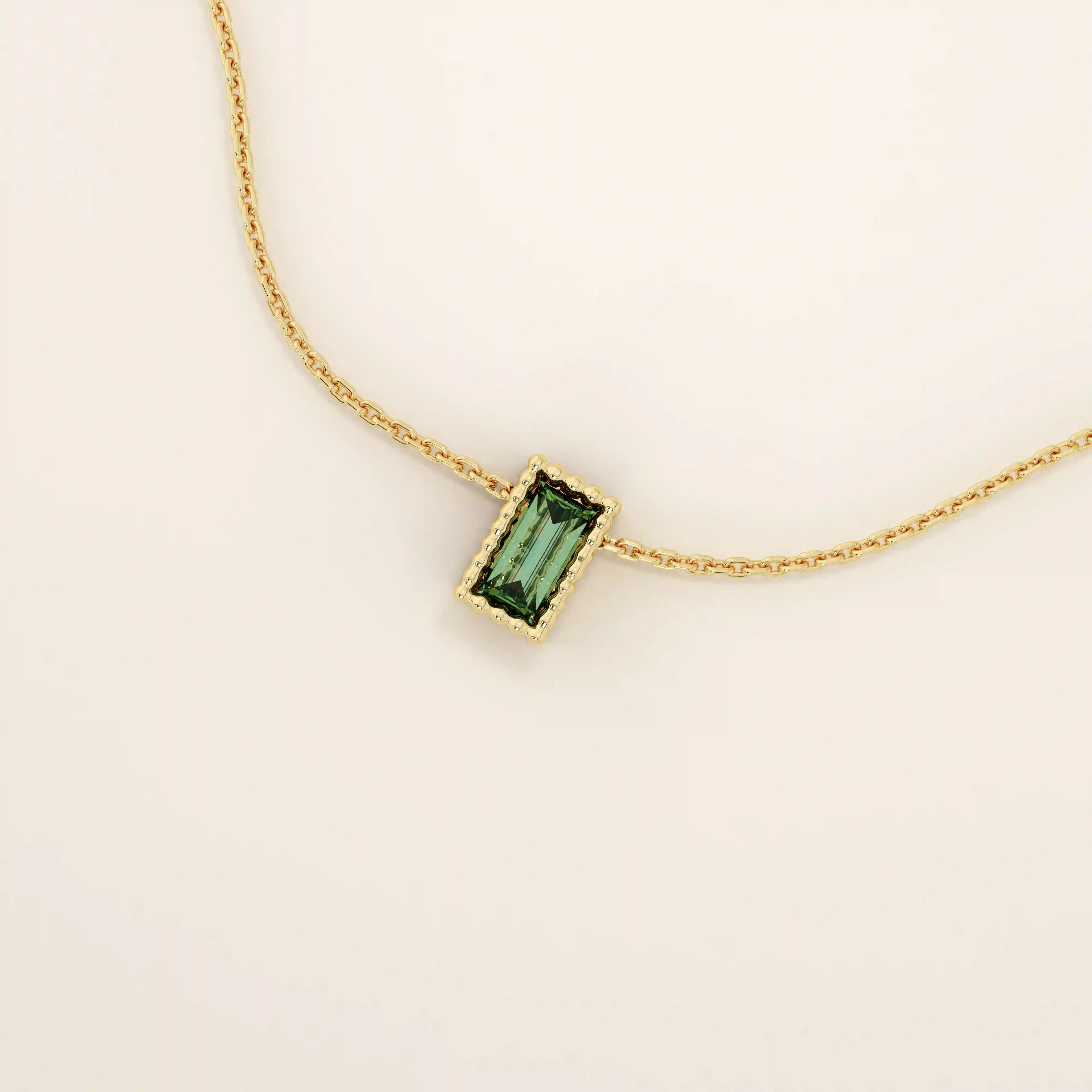 14K SOLID GOLD BIRTHSTONE BAGUETTE CUT BEZEL CHARM NECKLACE FOR WOMEN