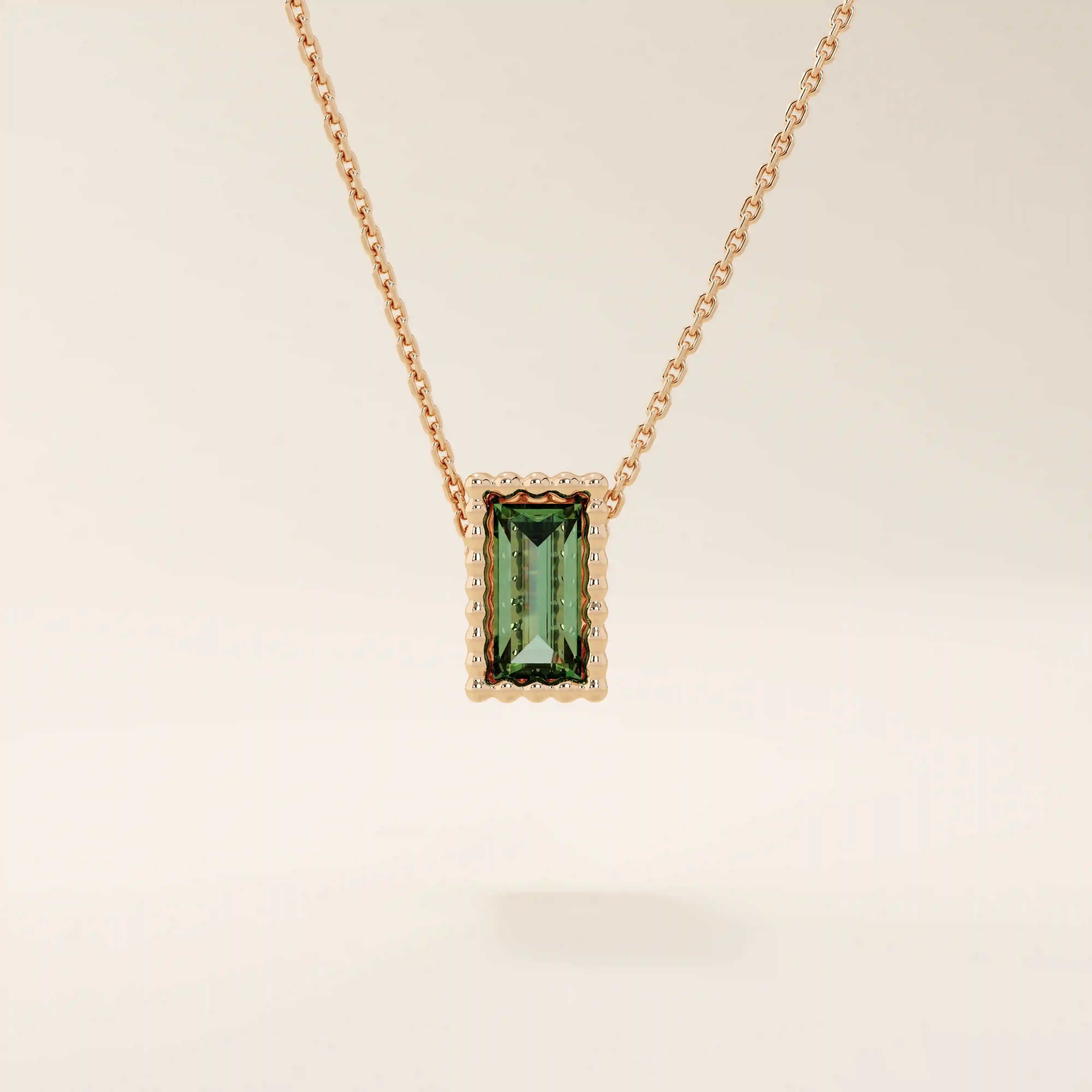 14K SOLID GOLD BIRTHSTONE BAGUETTE CUT BEZEL CHARM NECKLACE FOR WOMEN