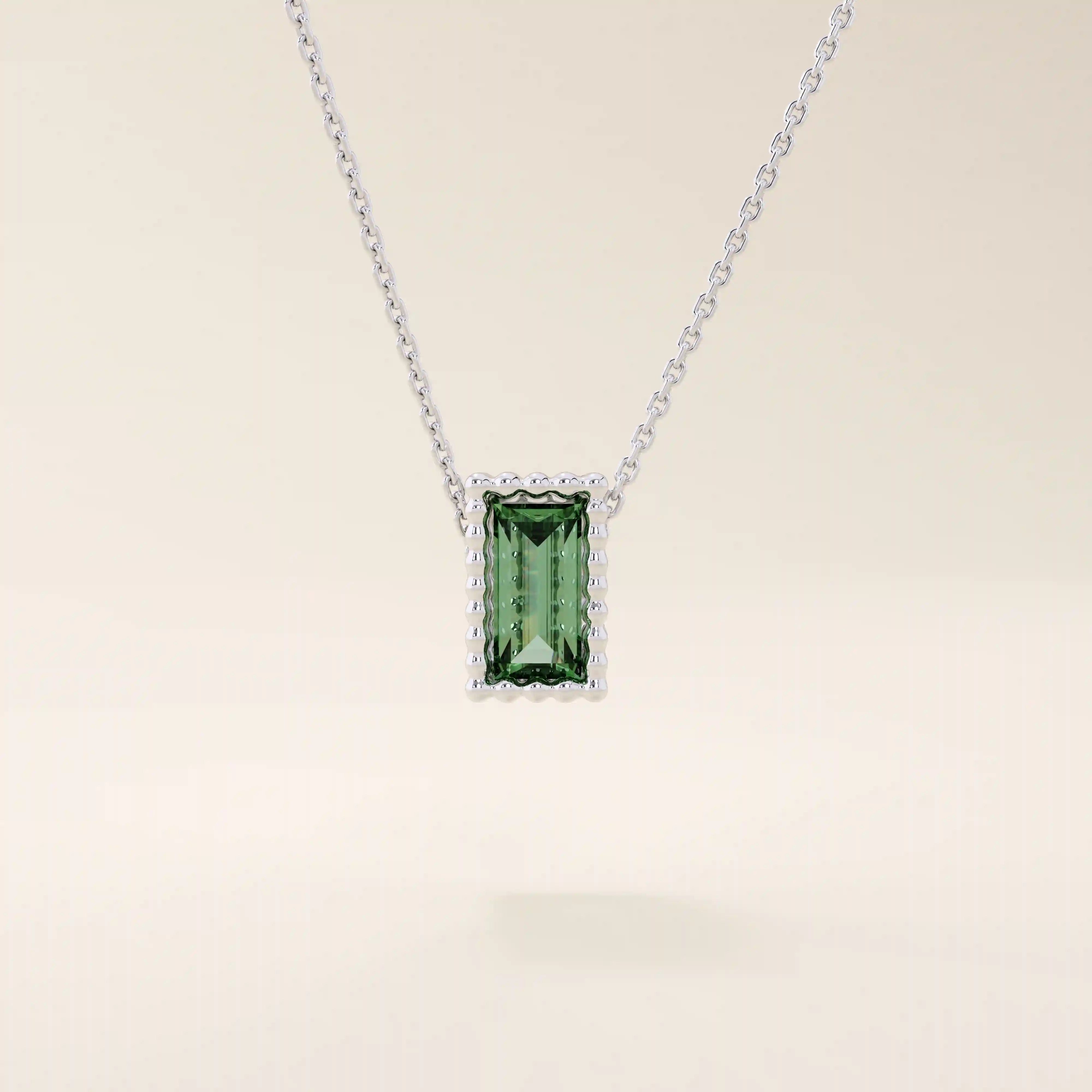 14K SOLID GOLD BIRTHSTONE BAGUETTE CUT BEZEL CHARM NECKLACE FOR WOMEN