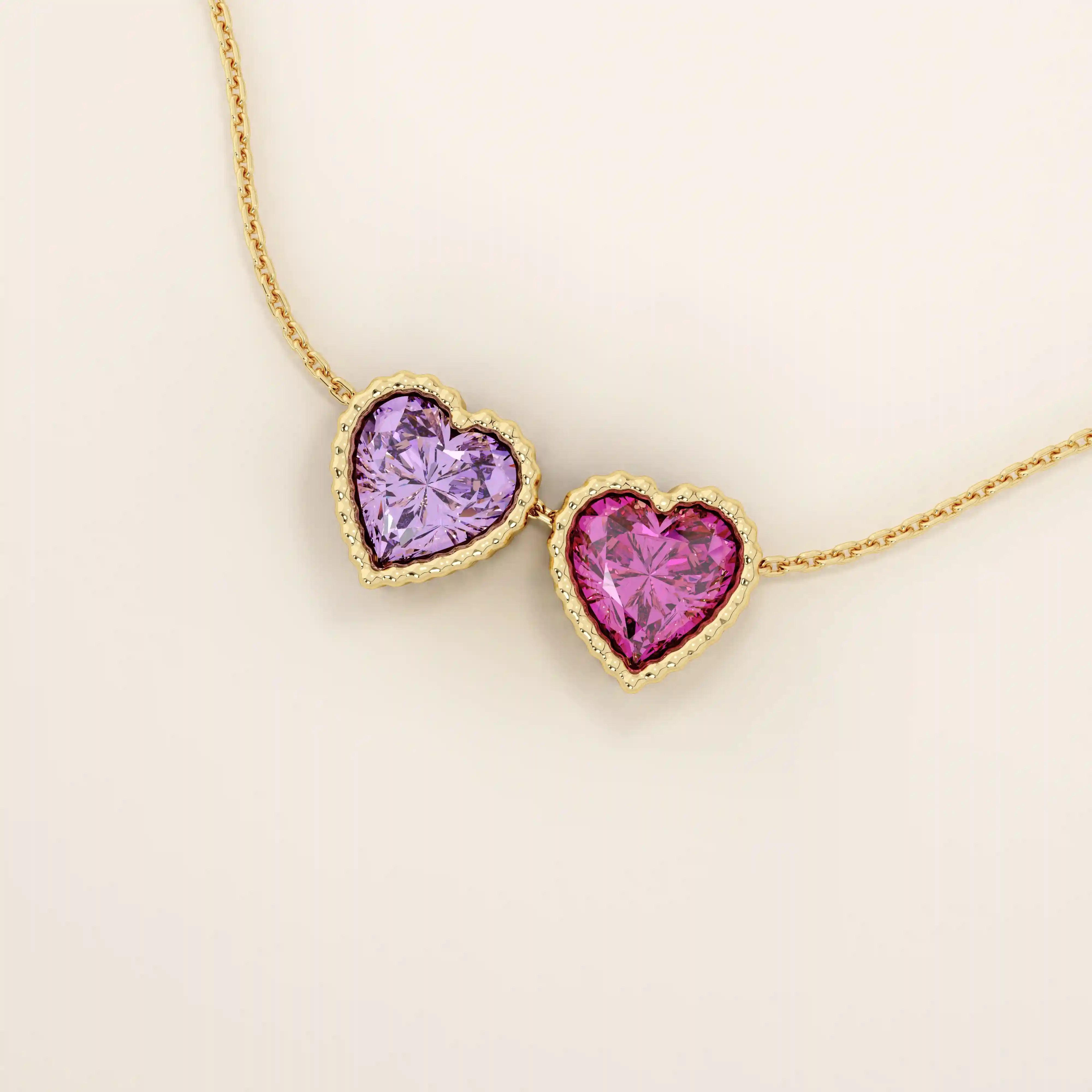 14K SOLID GOLD PINK HEART SHAPE MOVING CHARM NECKLACE FOR WOMEN