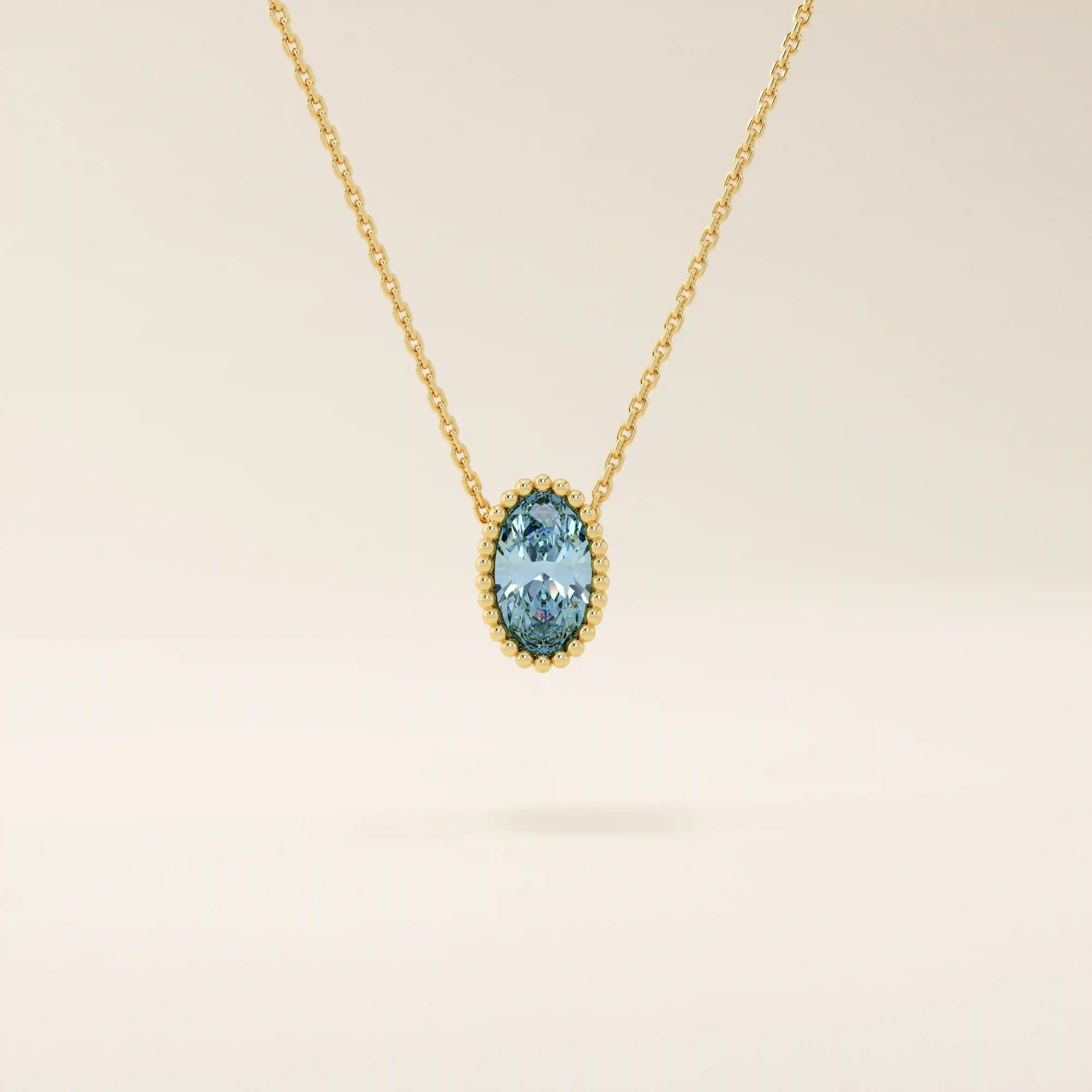14K SOLID GOLD BIRTHSTONE OVAL SHAPE MOVING CHARM NECKLACE FOR WOMEN