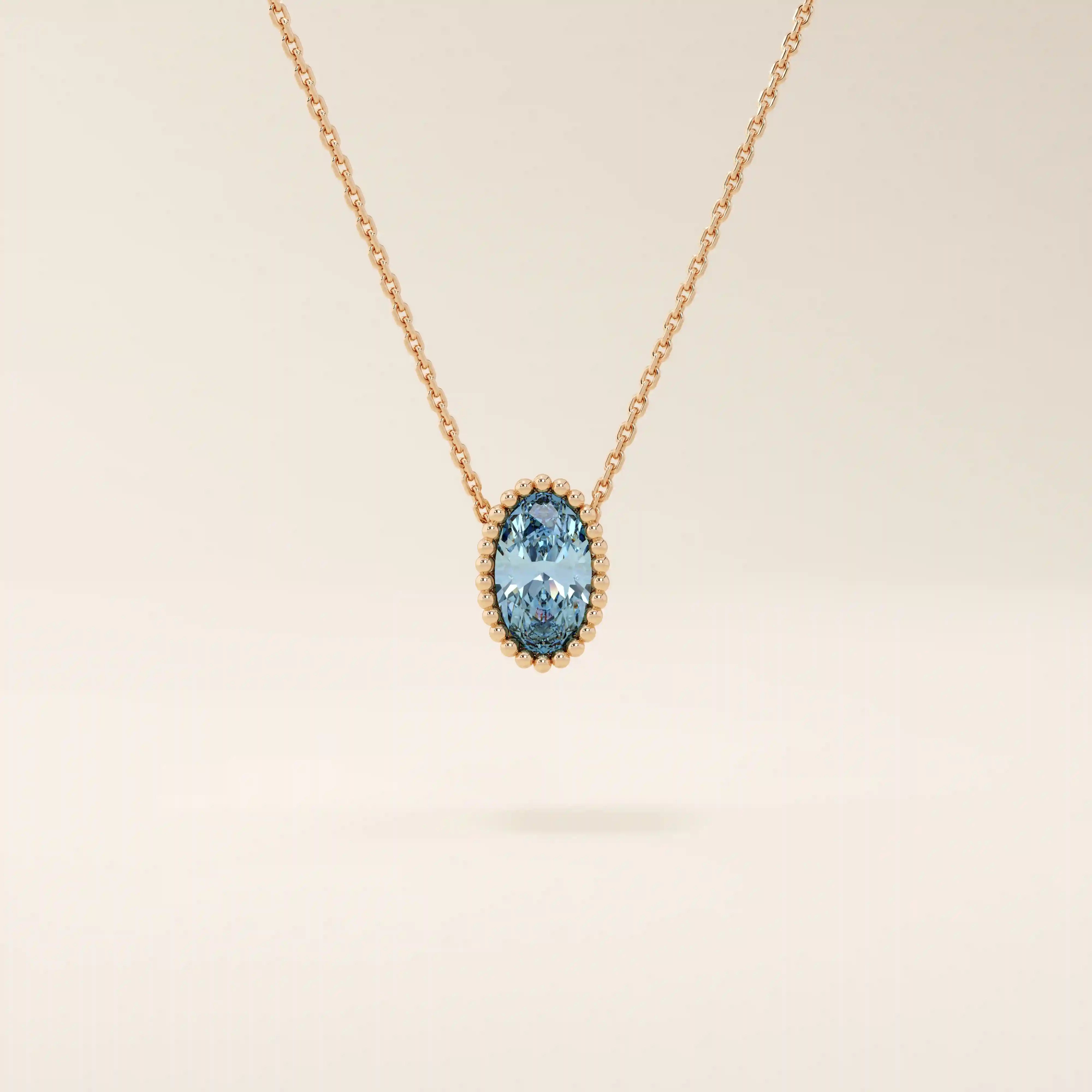 14K SOLID GOLD BIRTHSTONE OVAL SHAPE MOVING CHARM NECKLACE FOR WOMEN