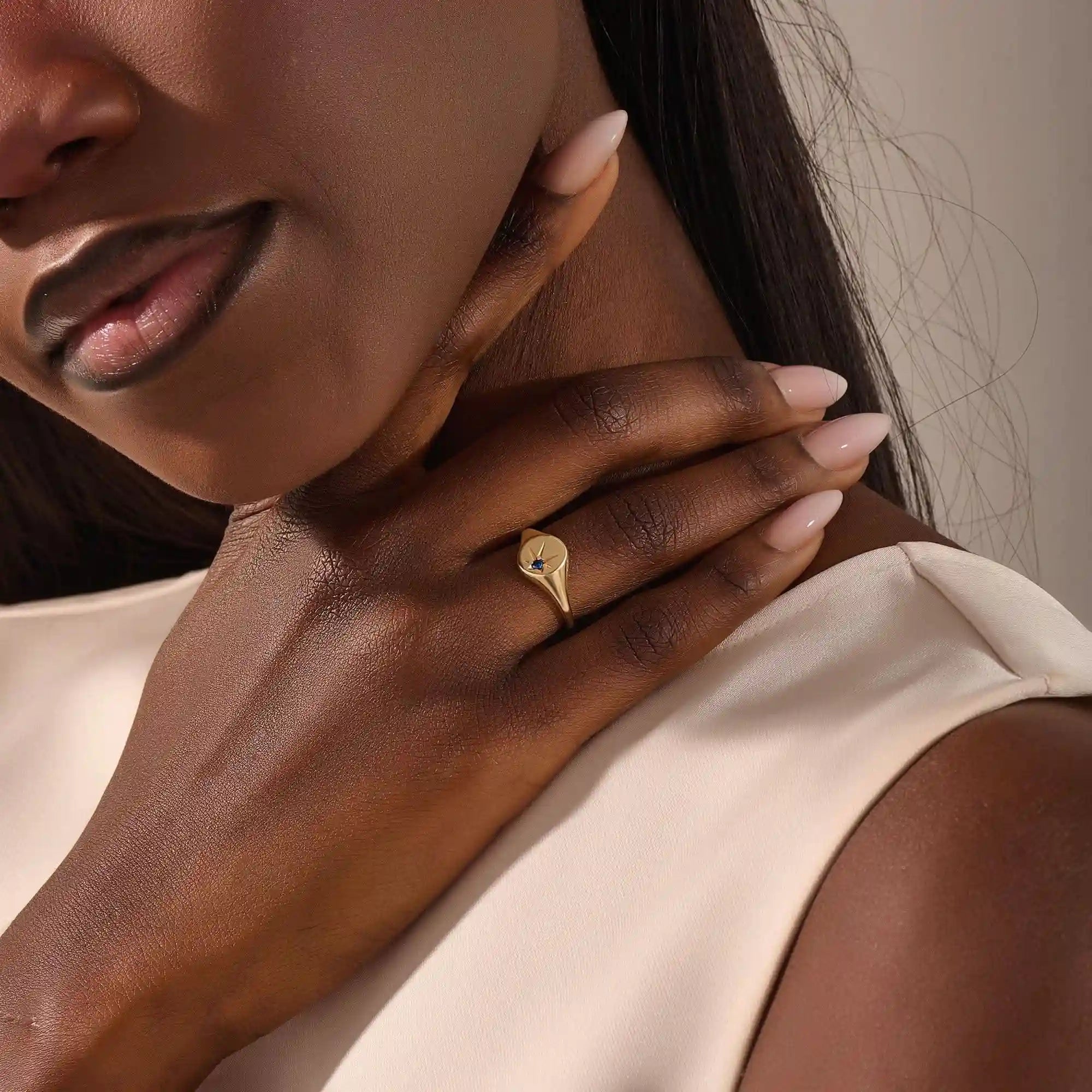 BIRTHSTONE STARBURST SIGNET RING IN GOLD