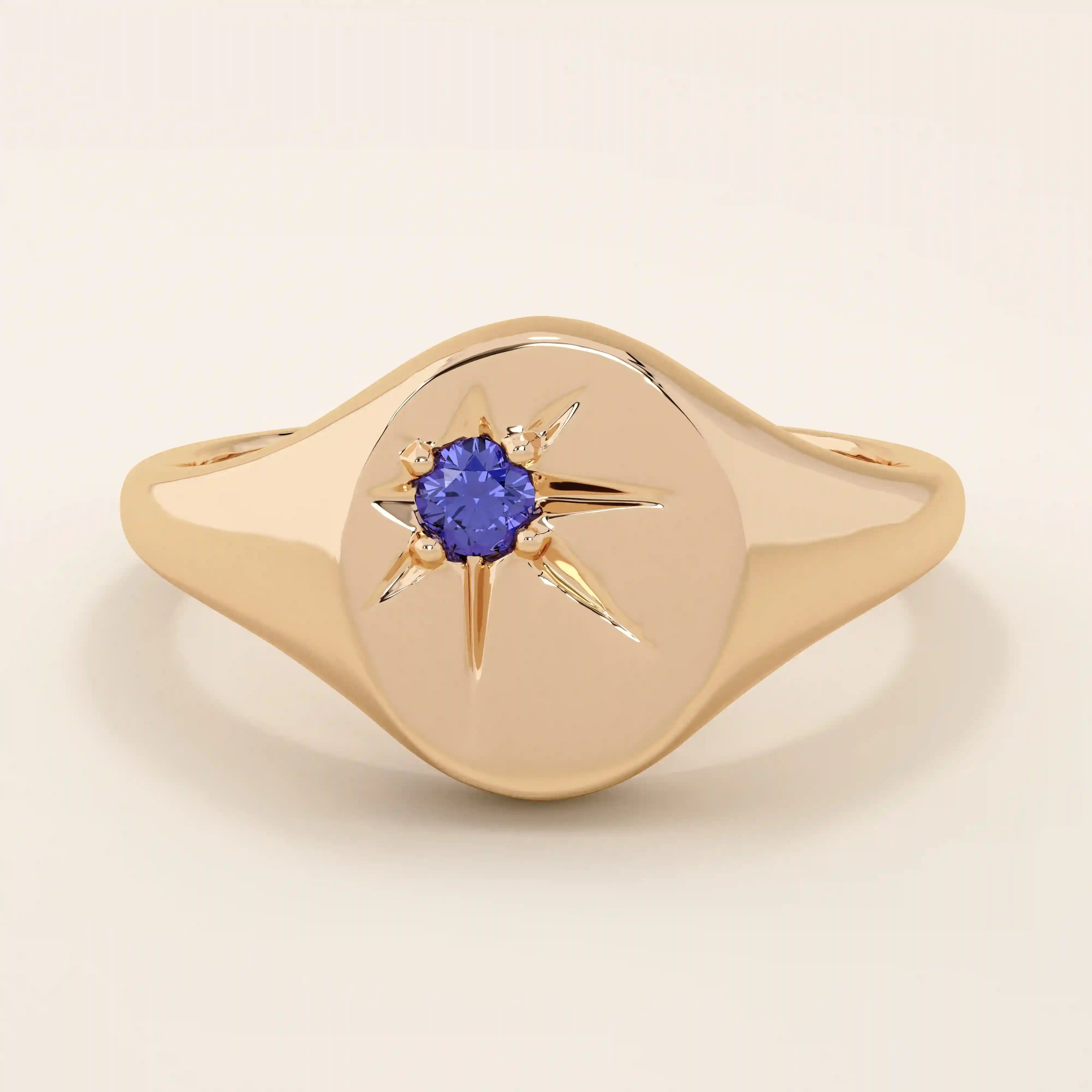 BIRTHSTONE STARBURST SIGNET RING IN GOLD