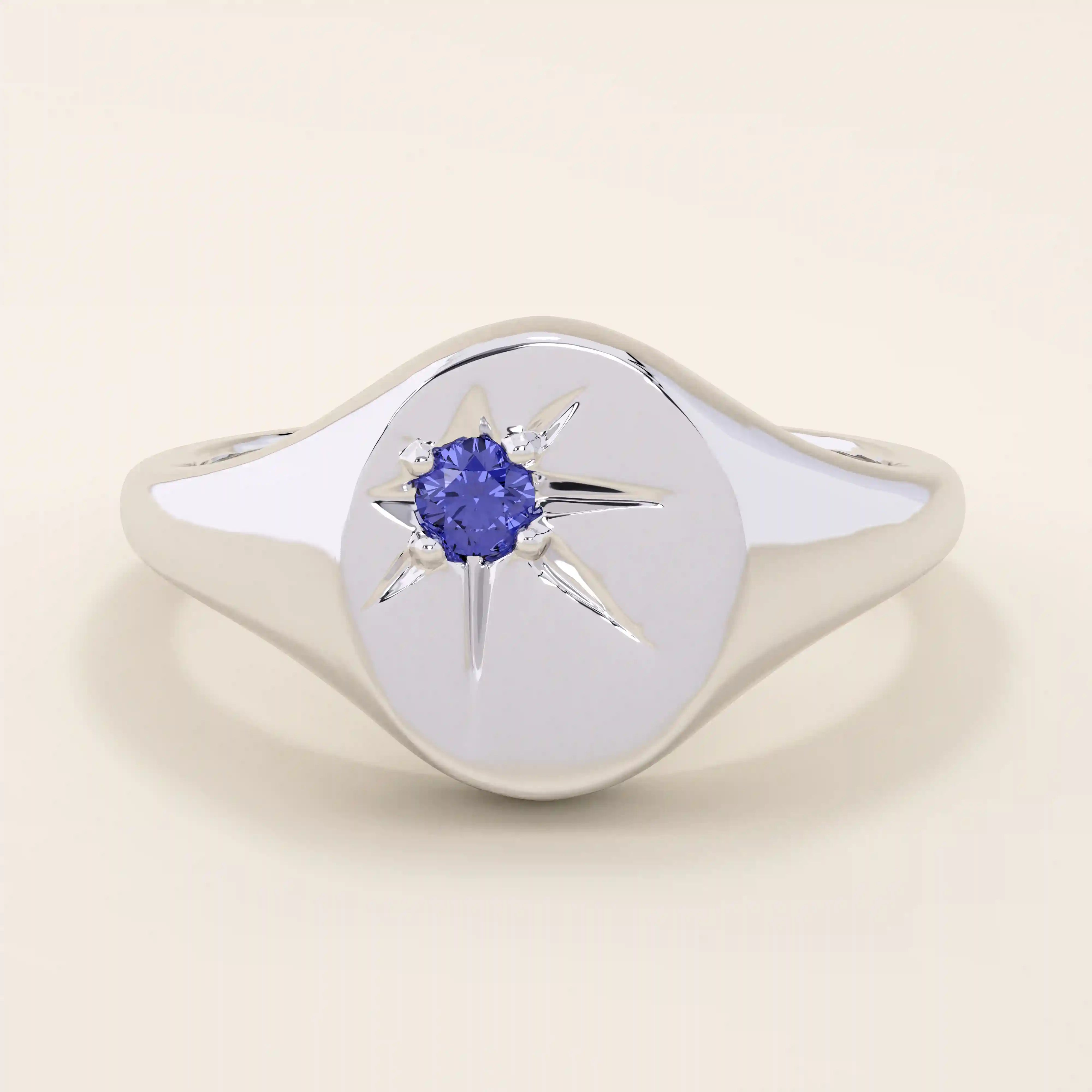 BIRTHSTONE STARBURST SIGNET RING IN GOLD