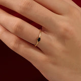 14k solid gold black pear cut stone solitaire engagement ring for women