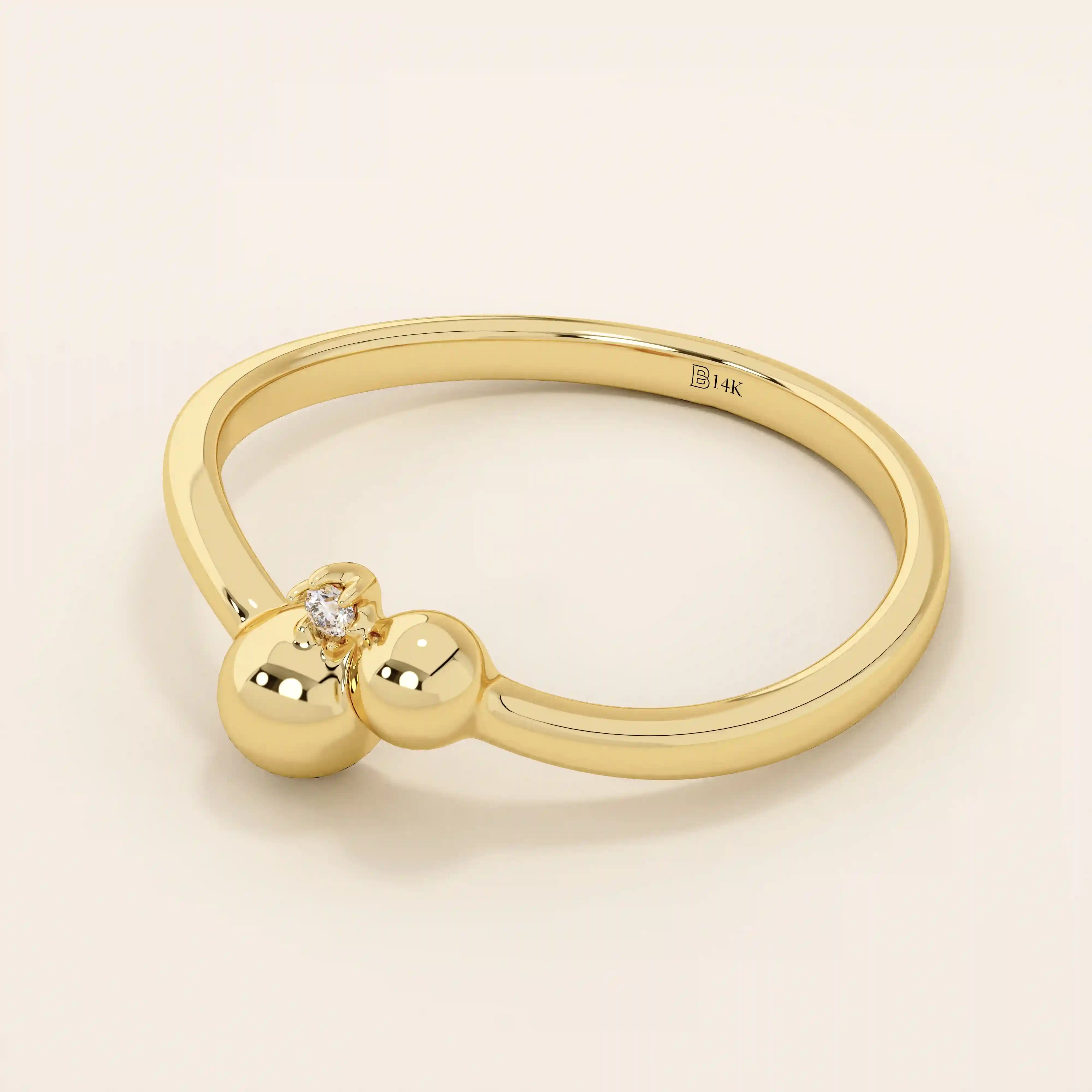 SOLO MOISSANITE BYPASS BALL STACKABLE STATEMENT RING IN 14K SOLID GOLD FOR WOMEN