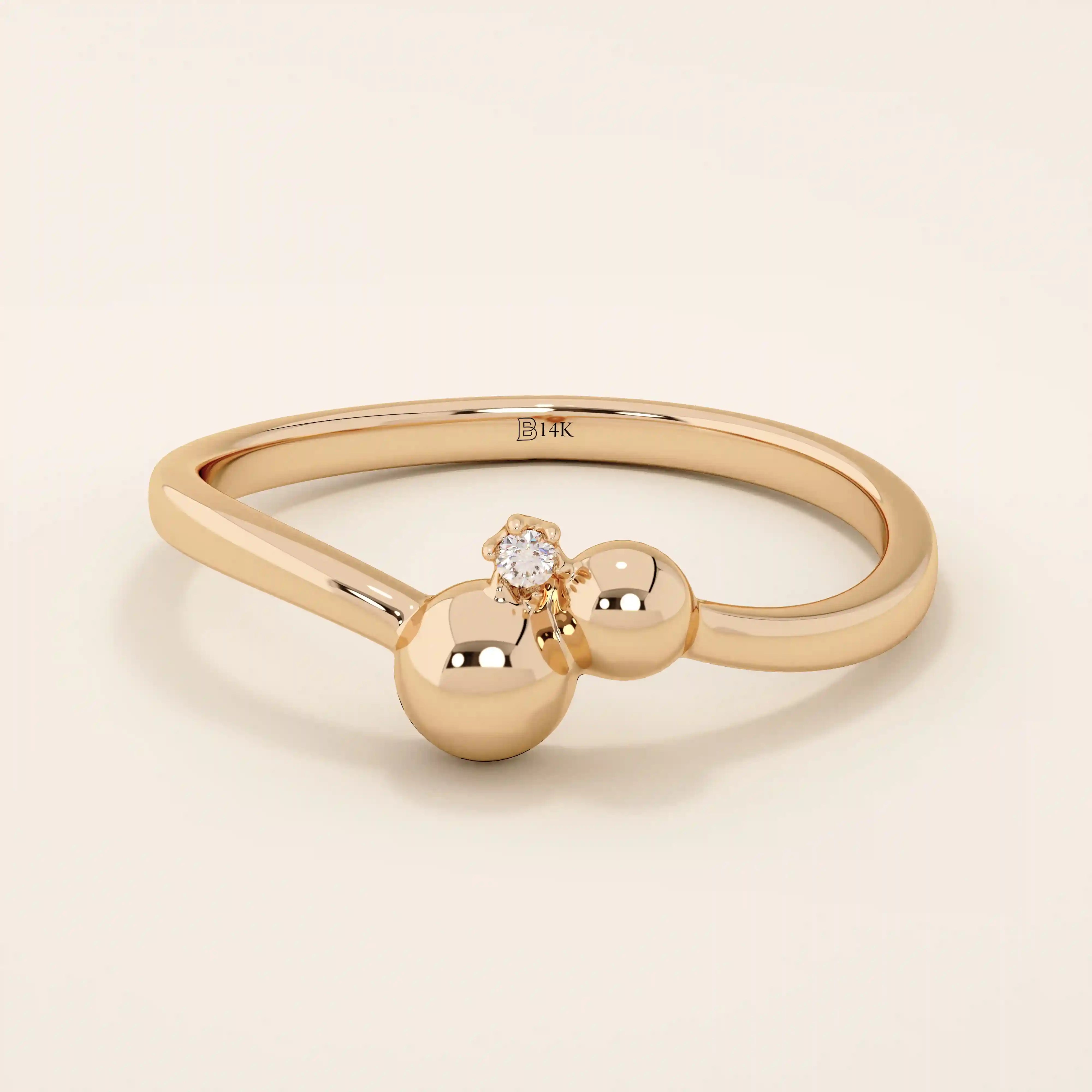 SOLO MOISSANITE BYPASS BALL STACKABLE STATEMENT RING IN 14K SOLID GOLD FOR WOMEN