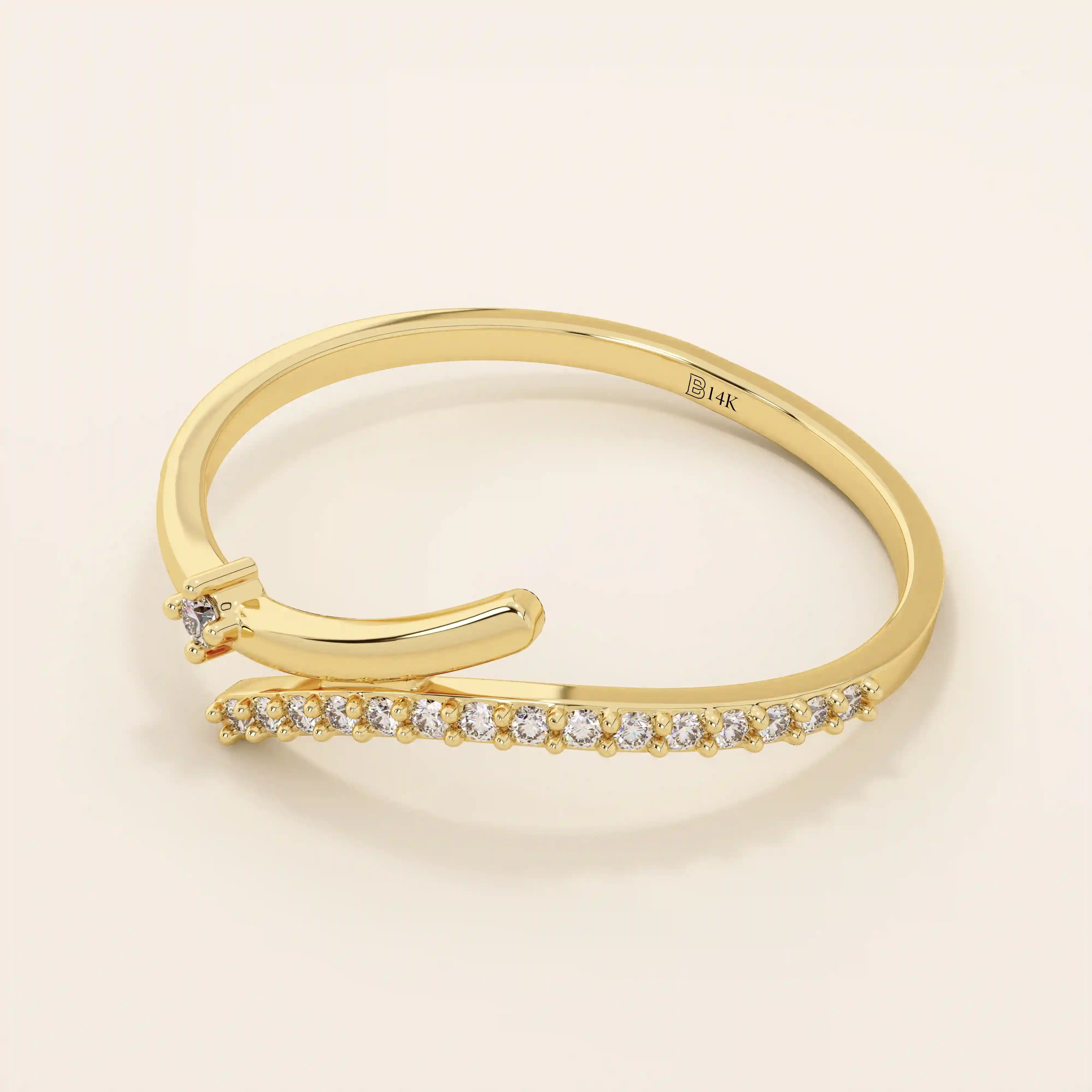 ONE SIDE PAVE WITH OTHER SIDE HAS A SOLO STONE BYPASS STACKABLE WEDDING RING IN 14K SOLID GOLD FOR WOMEN
