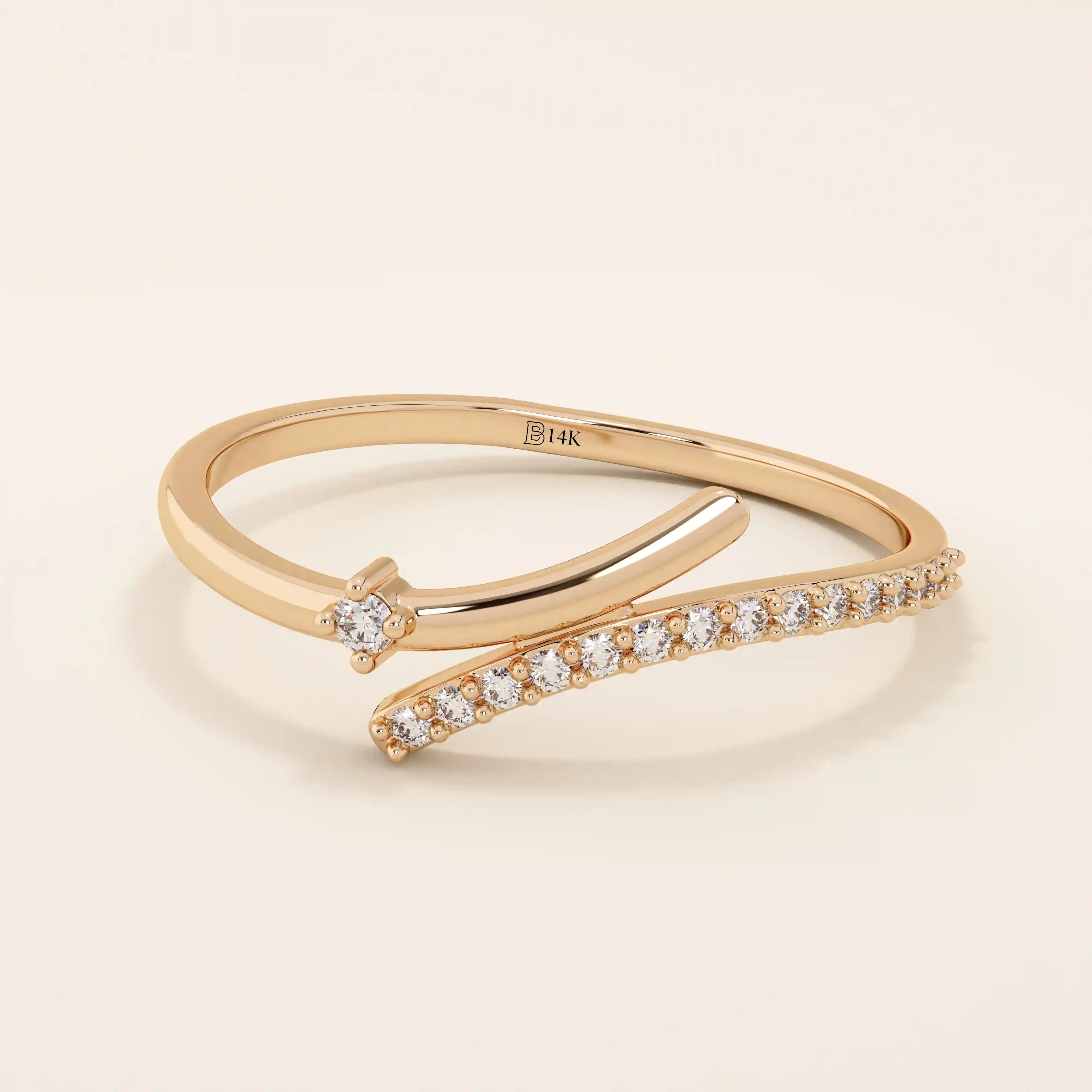 ONE SIDE PAVE WITH OTHER SIDE HAS A SOLO STONE BYPASS STACKABLE WEDDING RING IN 14K SOLID GOLD FOR WOMEN