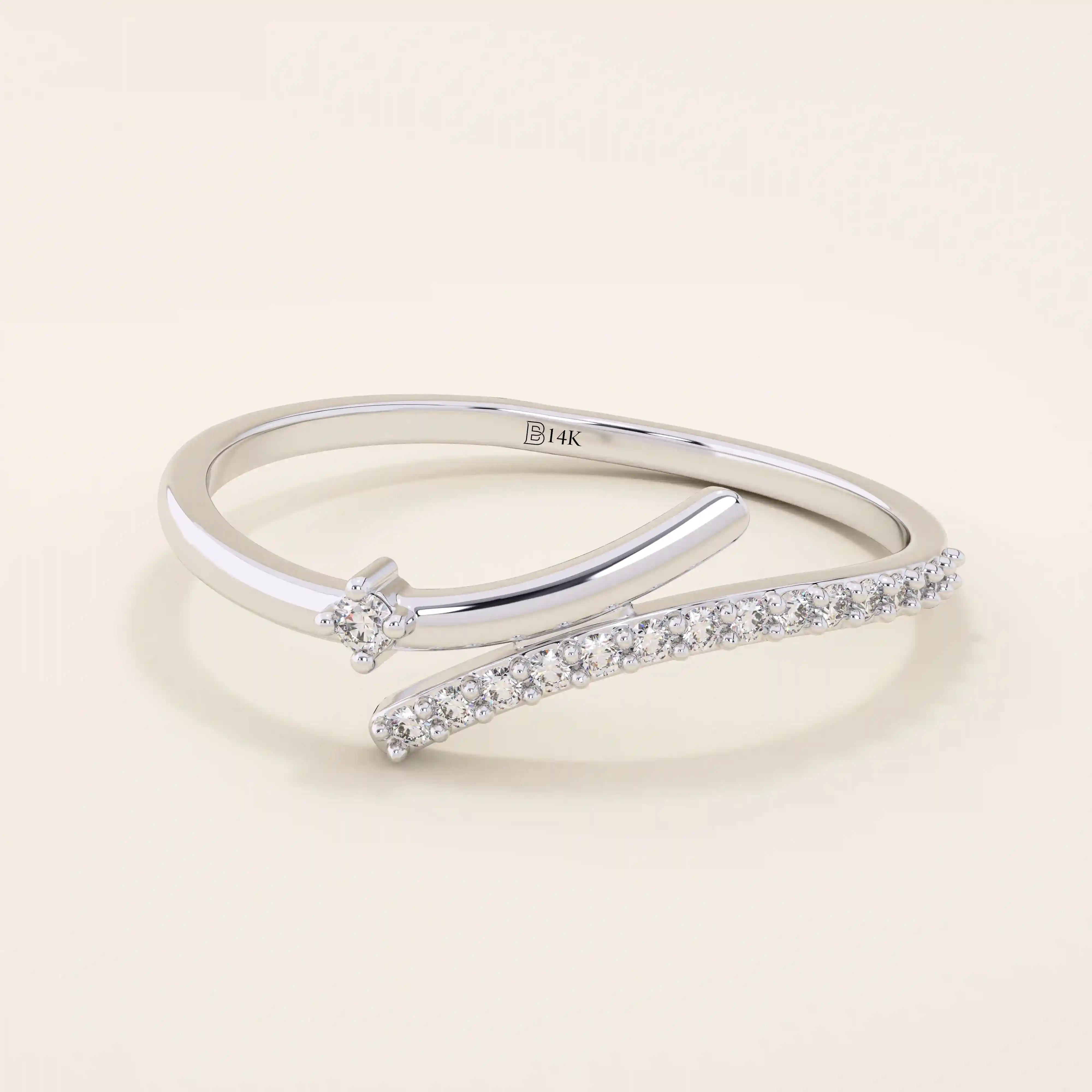 ONE SIDE PAVE WITH OTHER SIDE HAS A SOLO STONE BYPASS STACKABLE WEDDING RING IN 14K SOLID GOLD FOR WOMEN