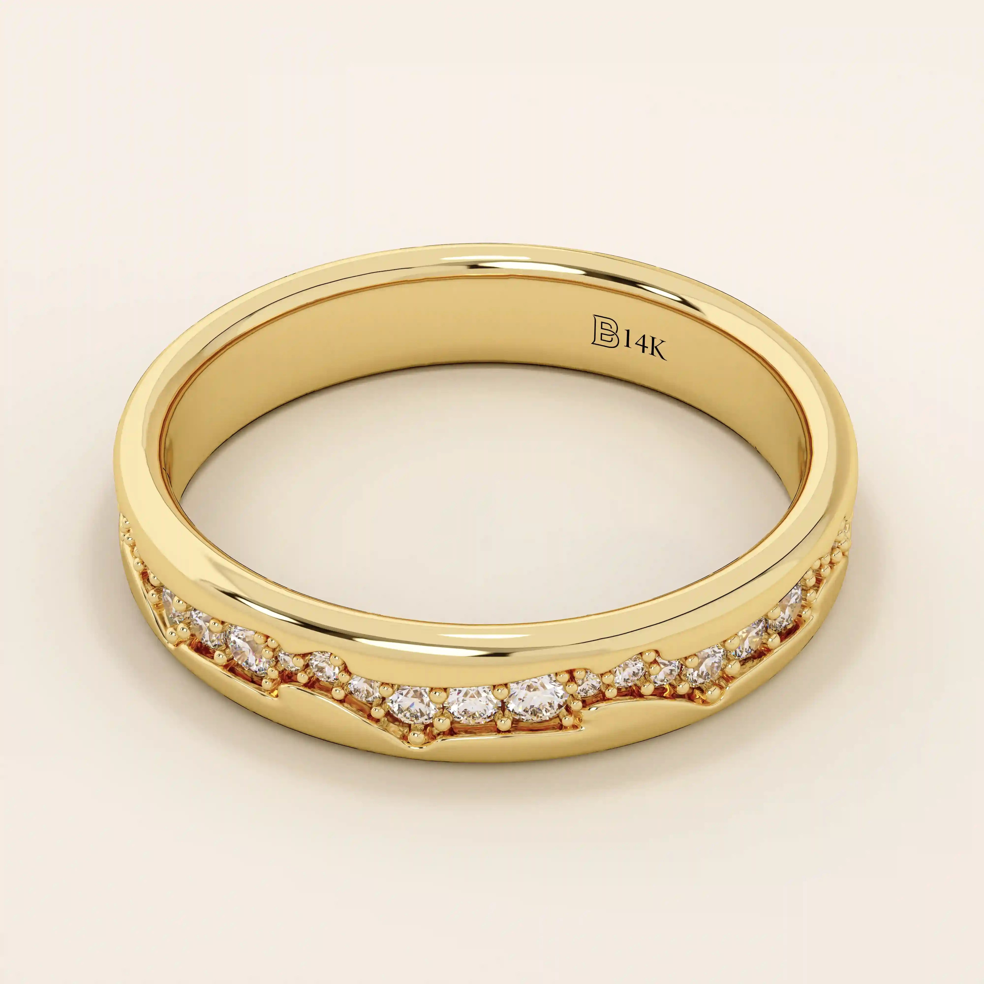 14K SOLID GOLD CRACKED BAND PAVE MOISSANITE ALLIANCE WEDDING BAND FOR WOMEN