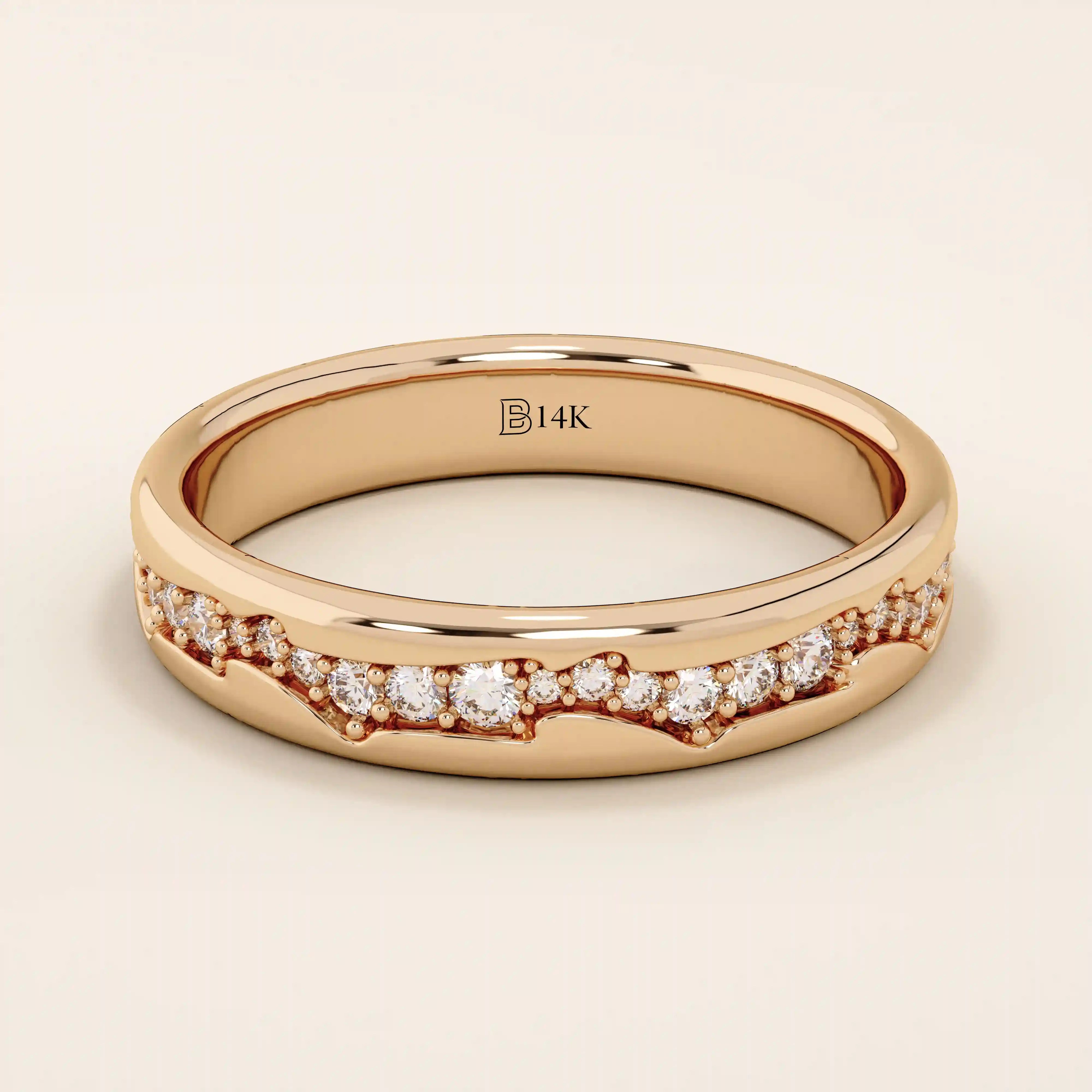 14K SOLID GOLD CRACKED BAND PAVE MOISSANITE ALLIANCE WEDDING BAND FOR WOMEN