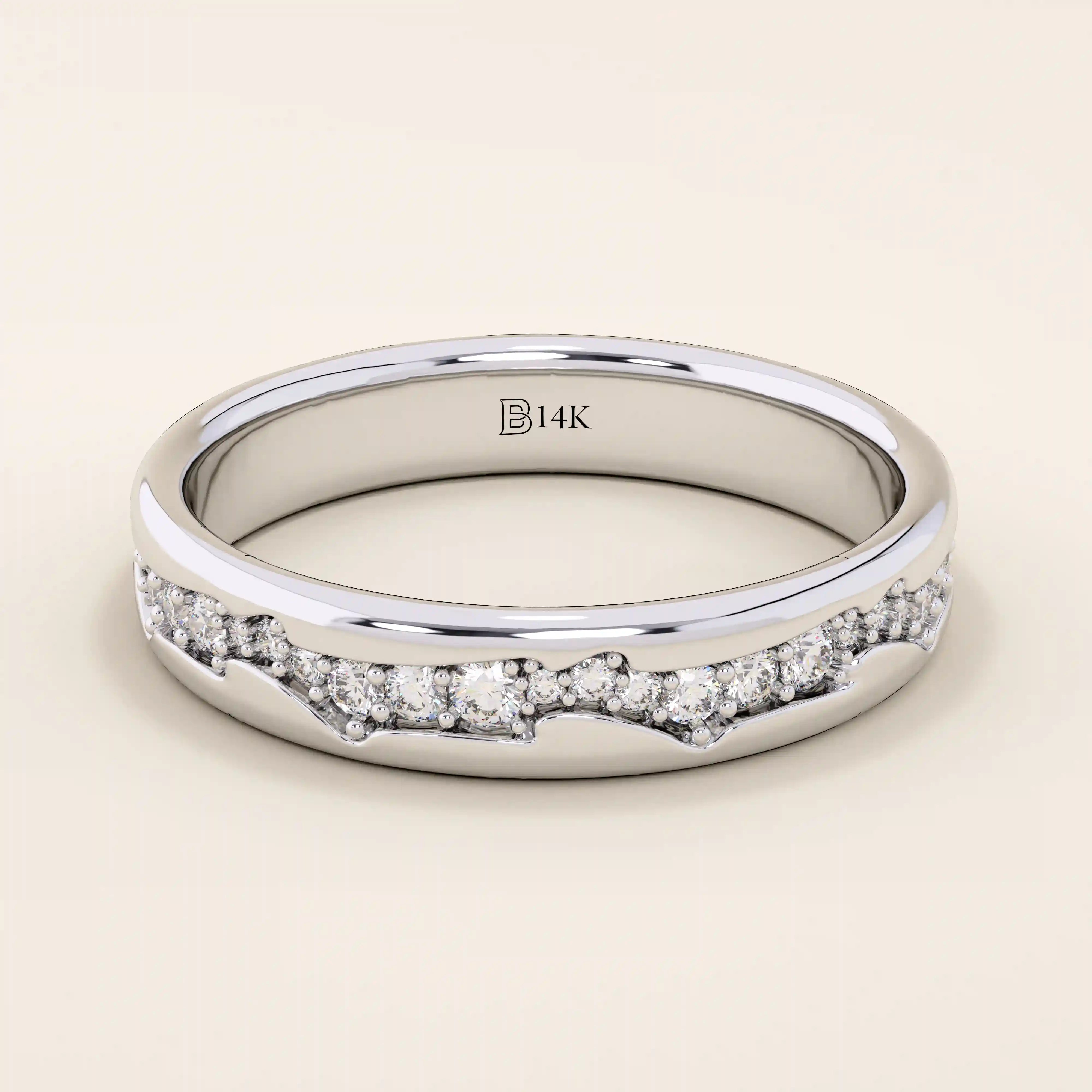 14K SOLID GOLD CRACKED BAND PAVE MOISSANITE ALLIANCE WEDDING BAND FOR WOMEN