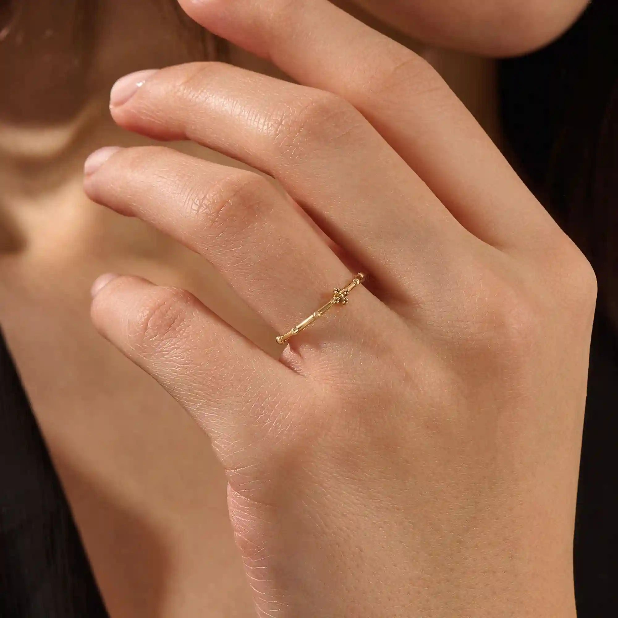 14k solid gold small cross rosary praying ring