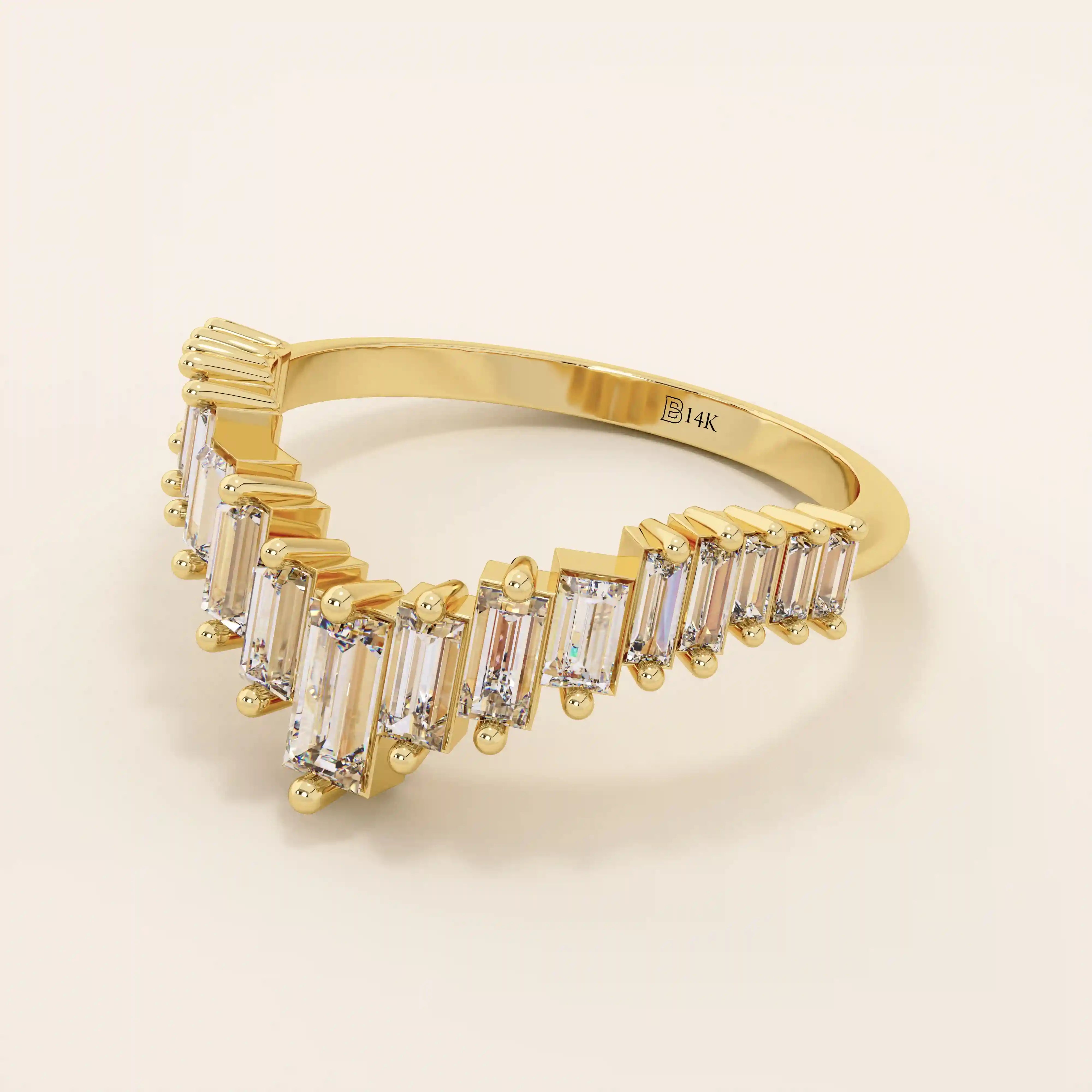 CURVED BAGUETTE RING ENHANCER in 14k solid gold for women