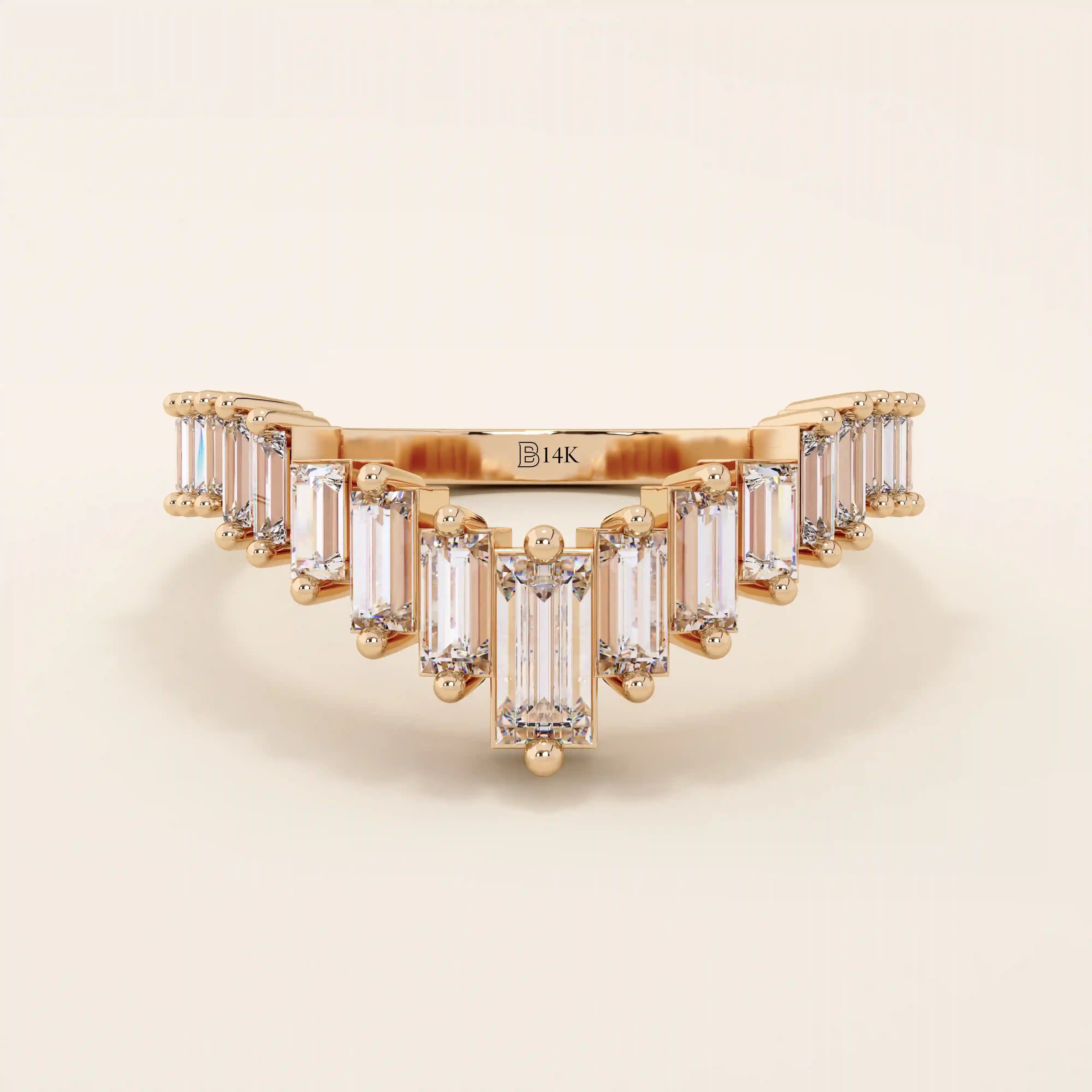 CURVED BAGUETTE RING ENHANCER in 14k solid gold for women