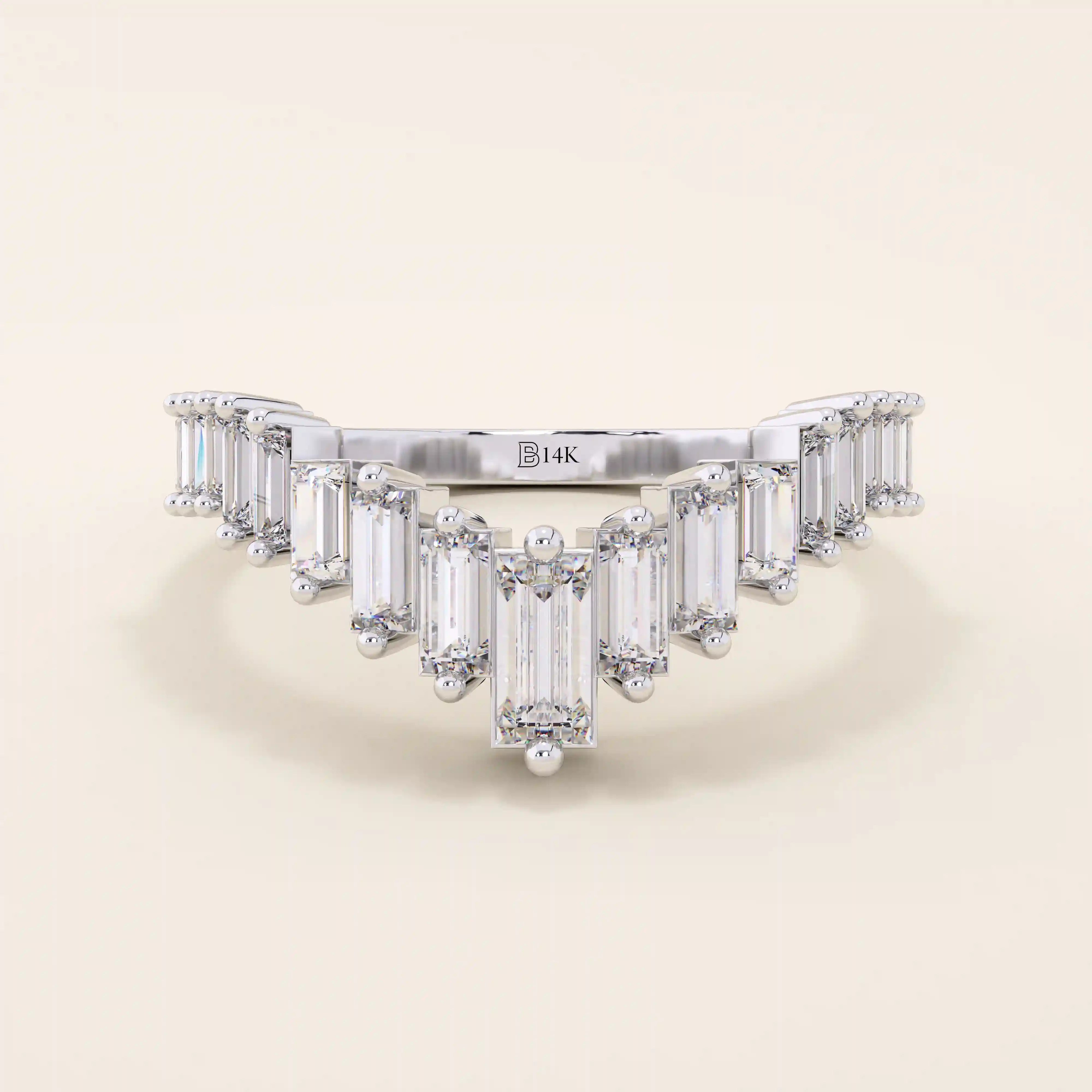 CURVED BAGUETTE RING ENHANCER in 14k solid gold for women