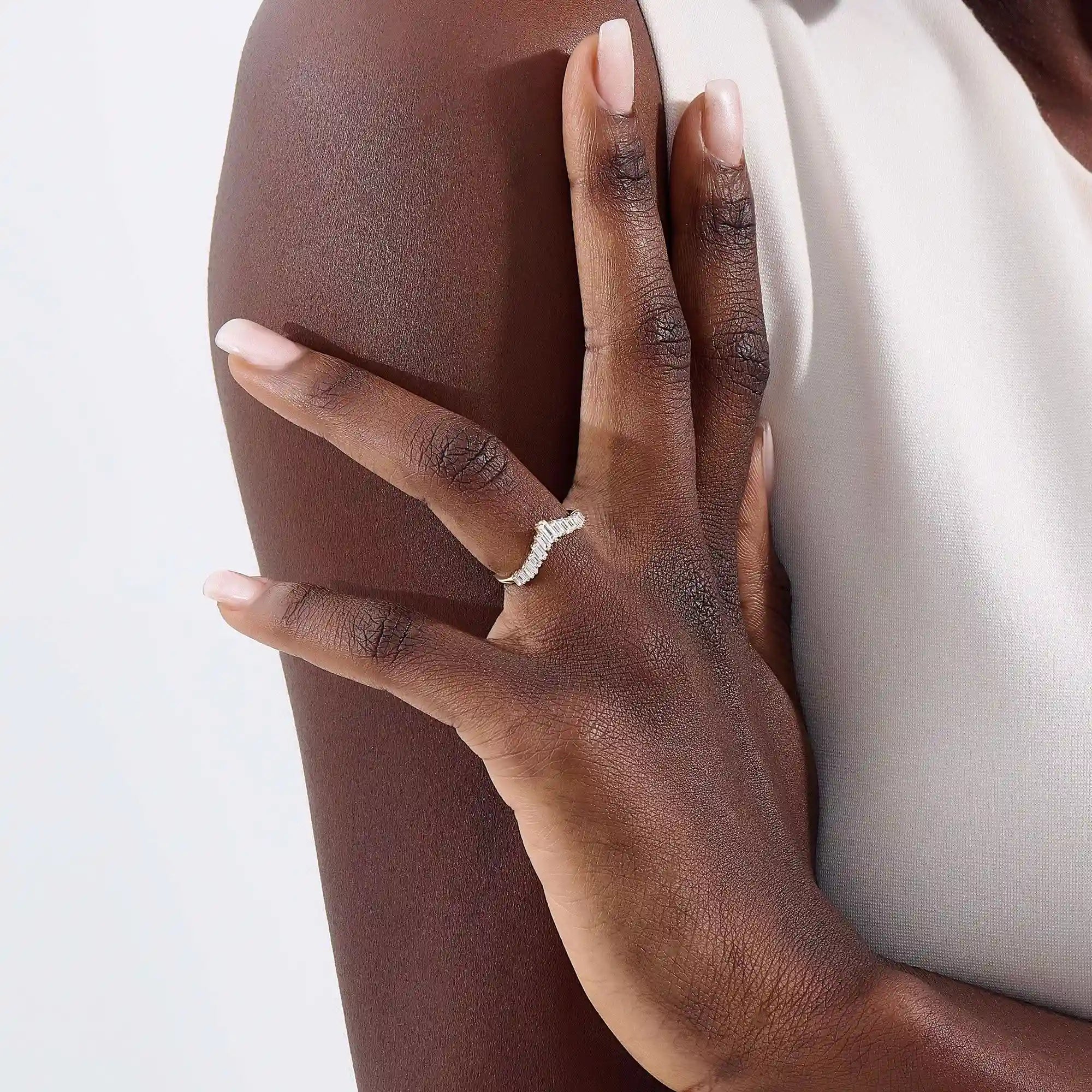CURVED BAGUETTE RING ENHANCER in 14k solid gold for women