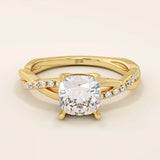 1 CTW CUSHION CUT MOISSANITE WITH TWISTED ACCENTED BAND SOLITAIRE ENGAGEMENT RING IN 14K SOLID GOLD FOR WOMEN