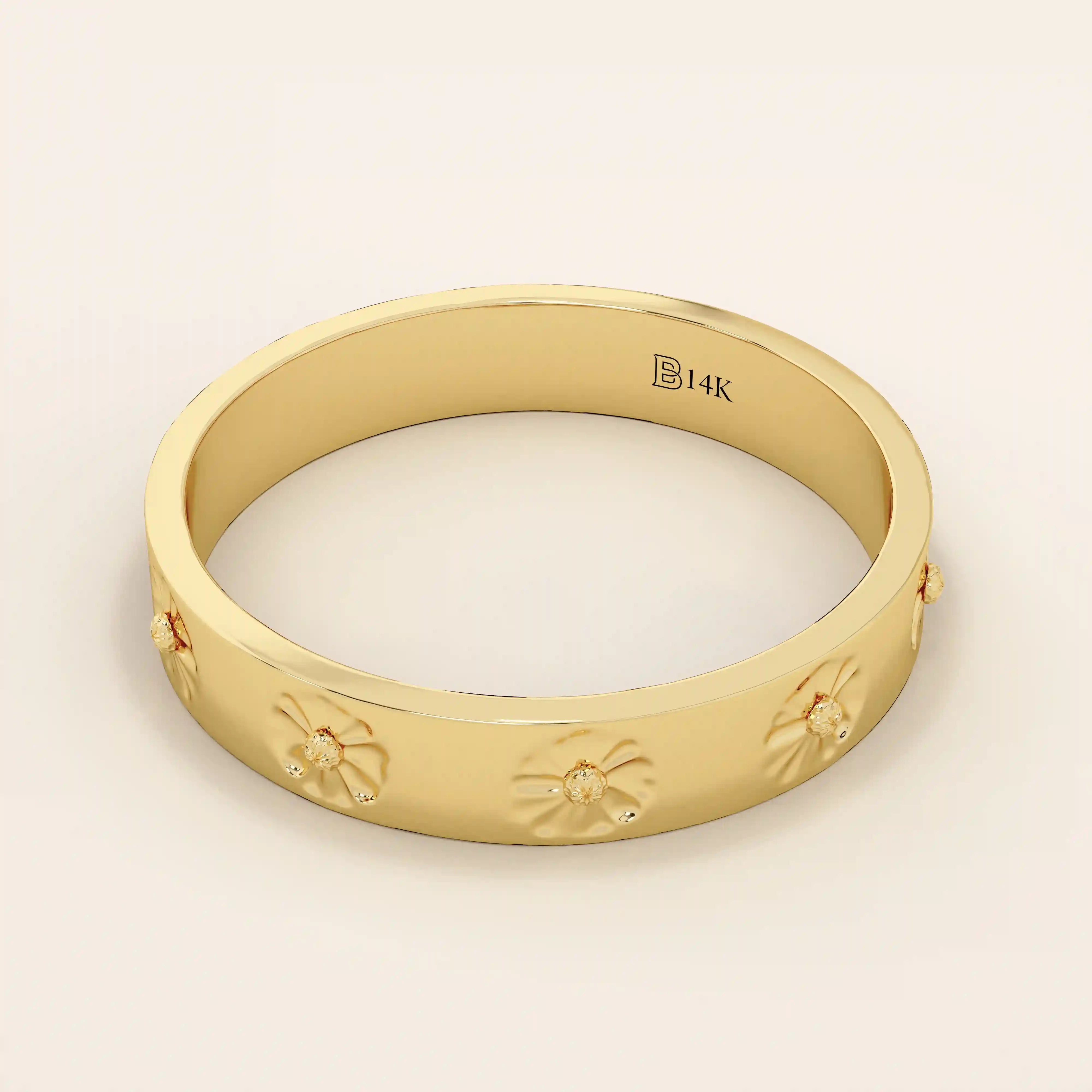DAISY flower PATTERN 14k solid GOLD WEDDING BAND