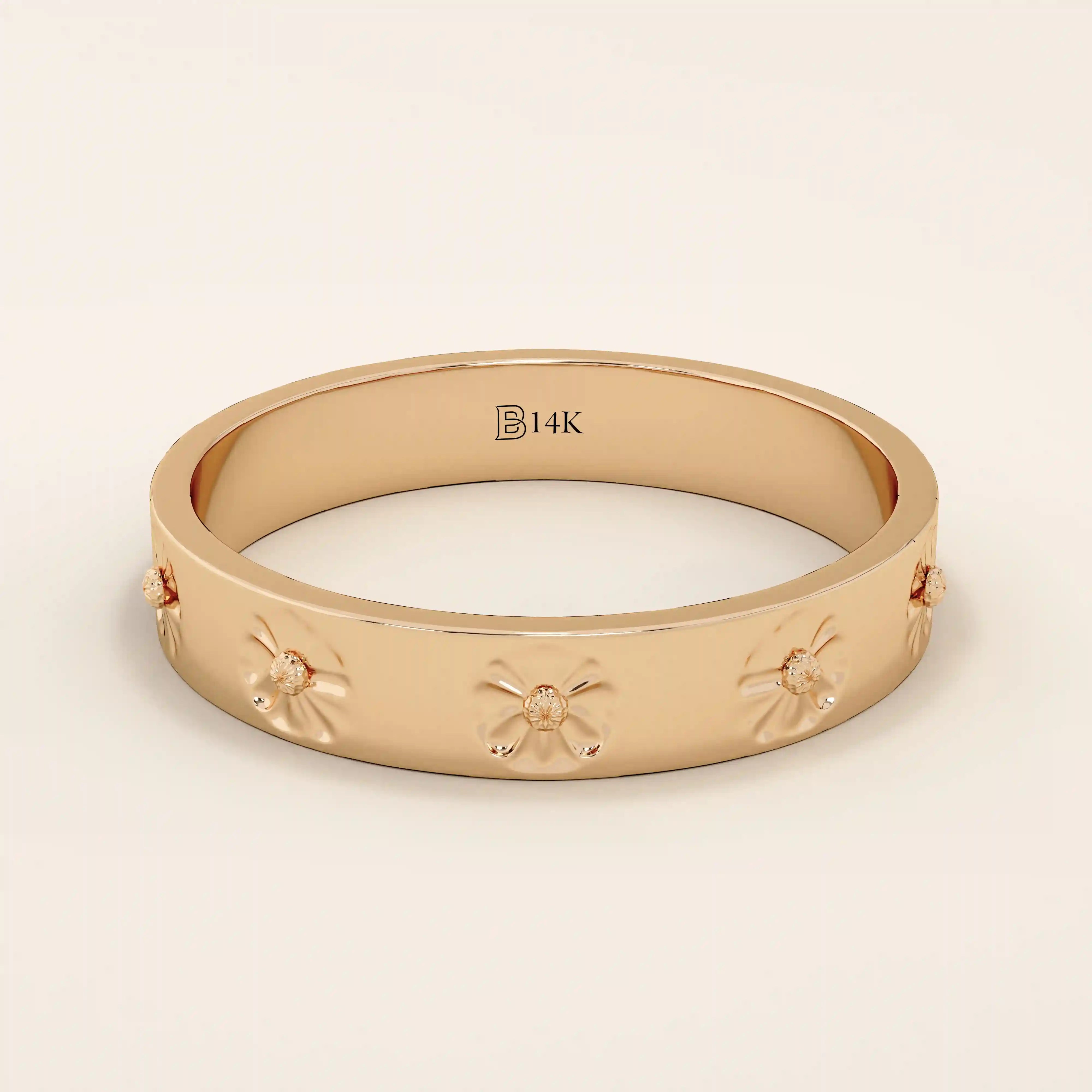 DAISY flower PATTERN 14k solid GOLD WEDDING BAND