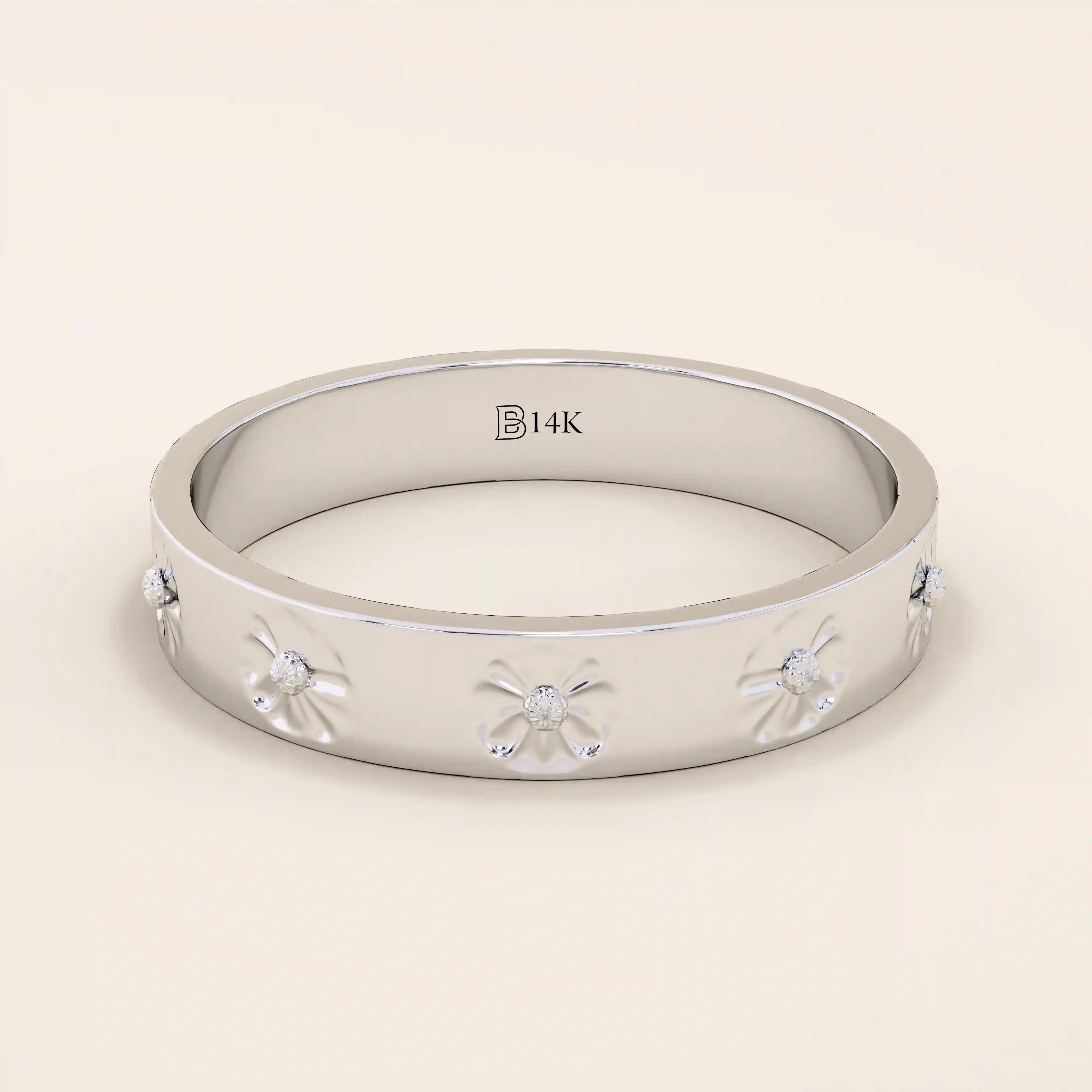 DAISY flower PATTERN 14k solid GOLD WEDDING BAND