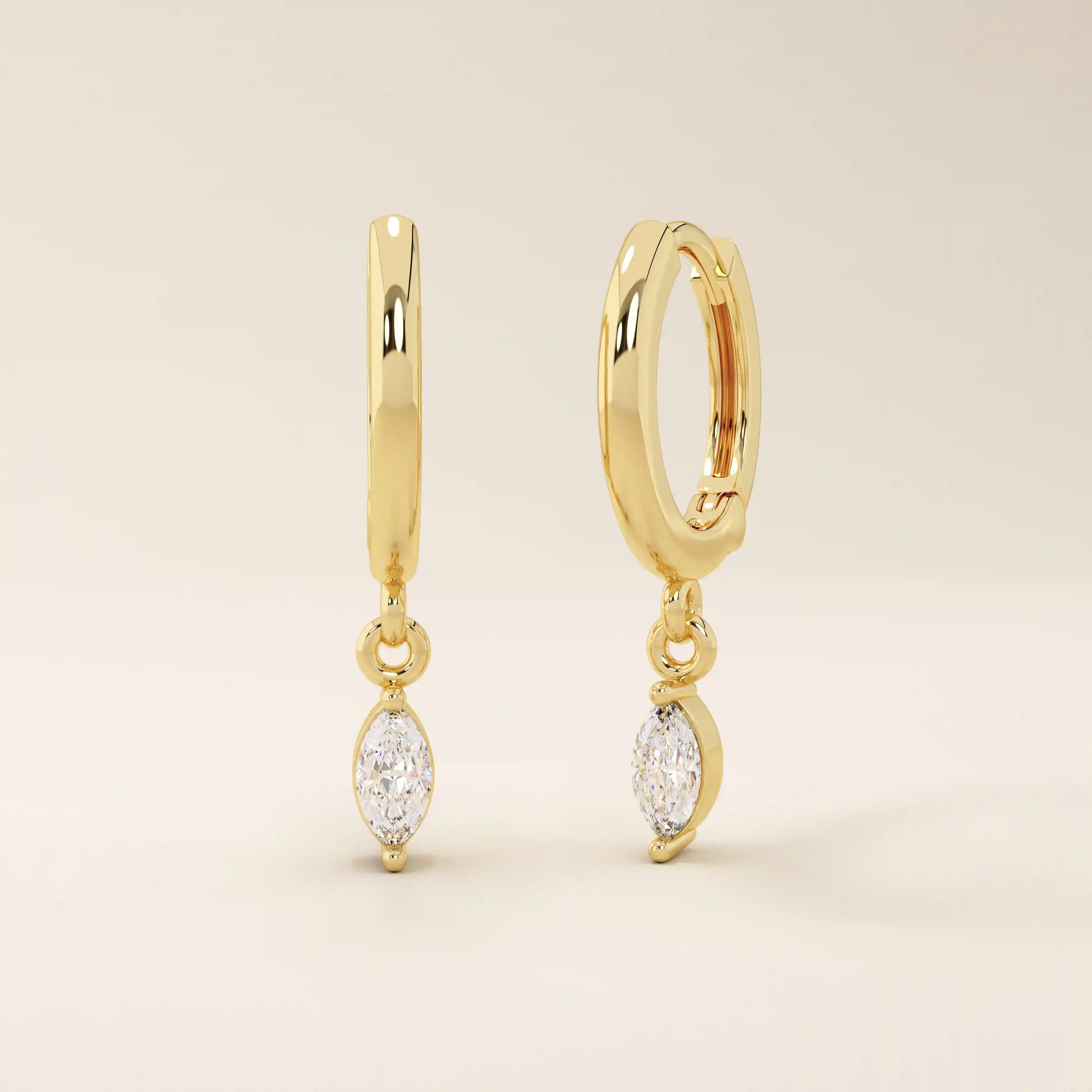 DANGLING MARQUISE CHARM HOOP EARRINGS IN 14K SOLID GOLD