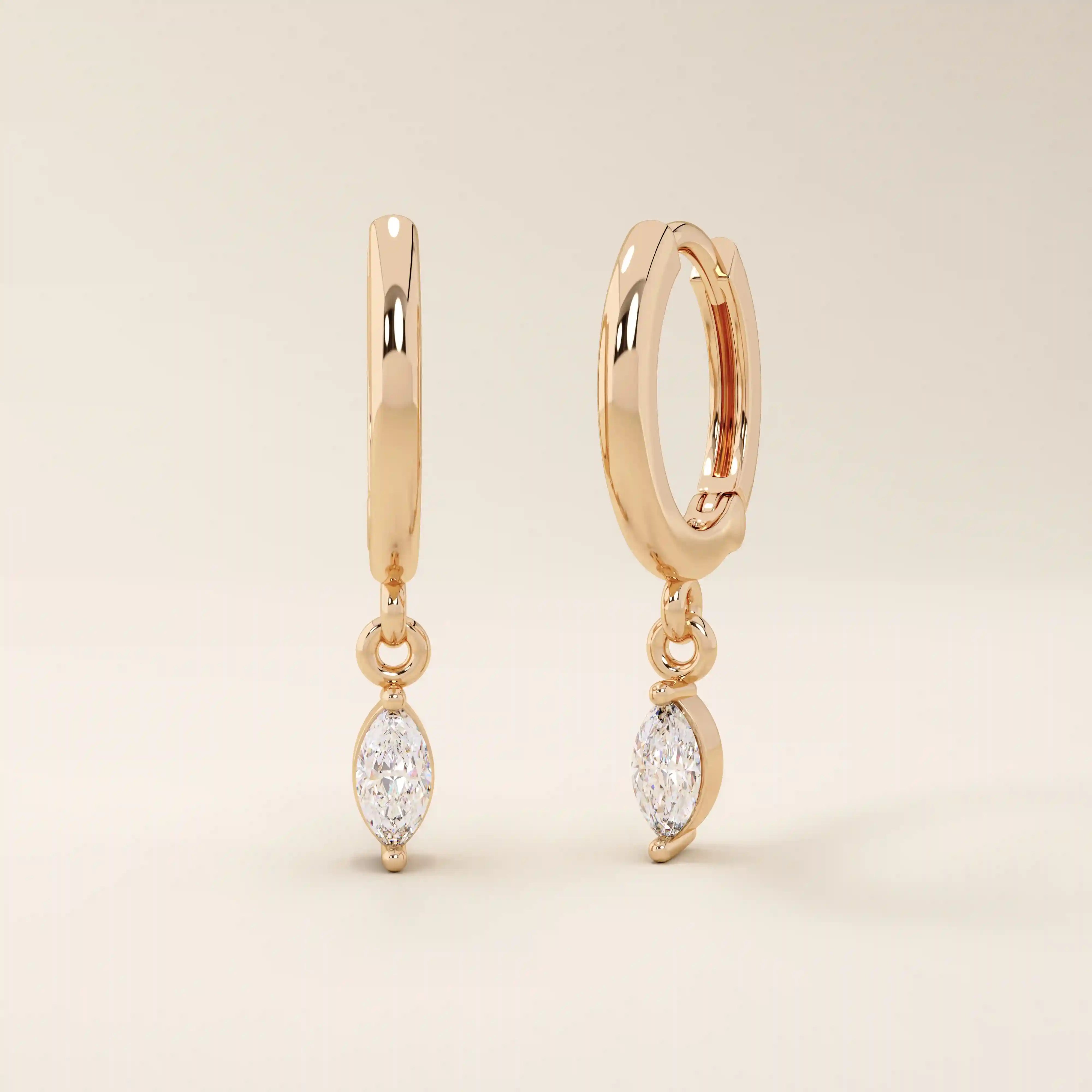DANGLING MARQUISE CHARM HOOP EARRINGS IN 14K SOLID GOLD