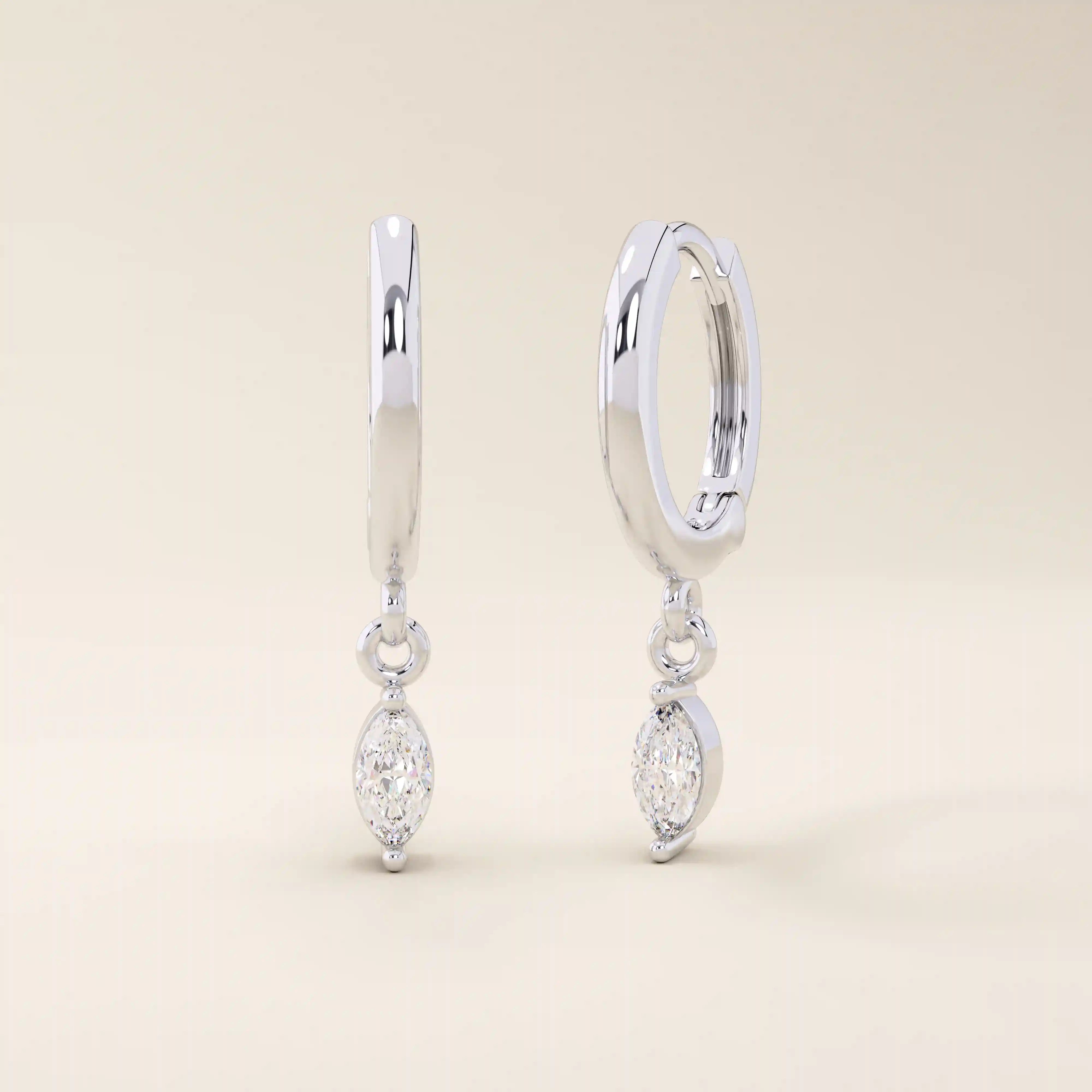 DANGLING MARQUISE CHARM HOOP EARRINGS IN 14K SOLID GOLD