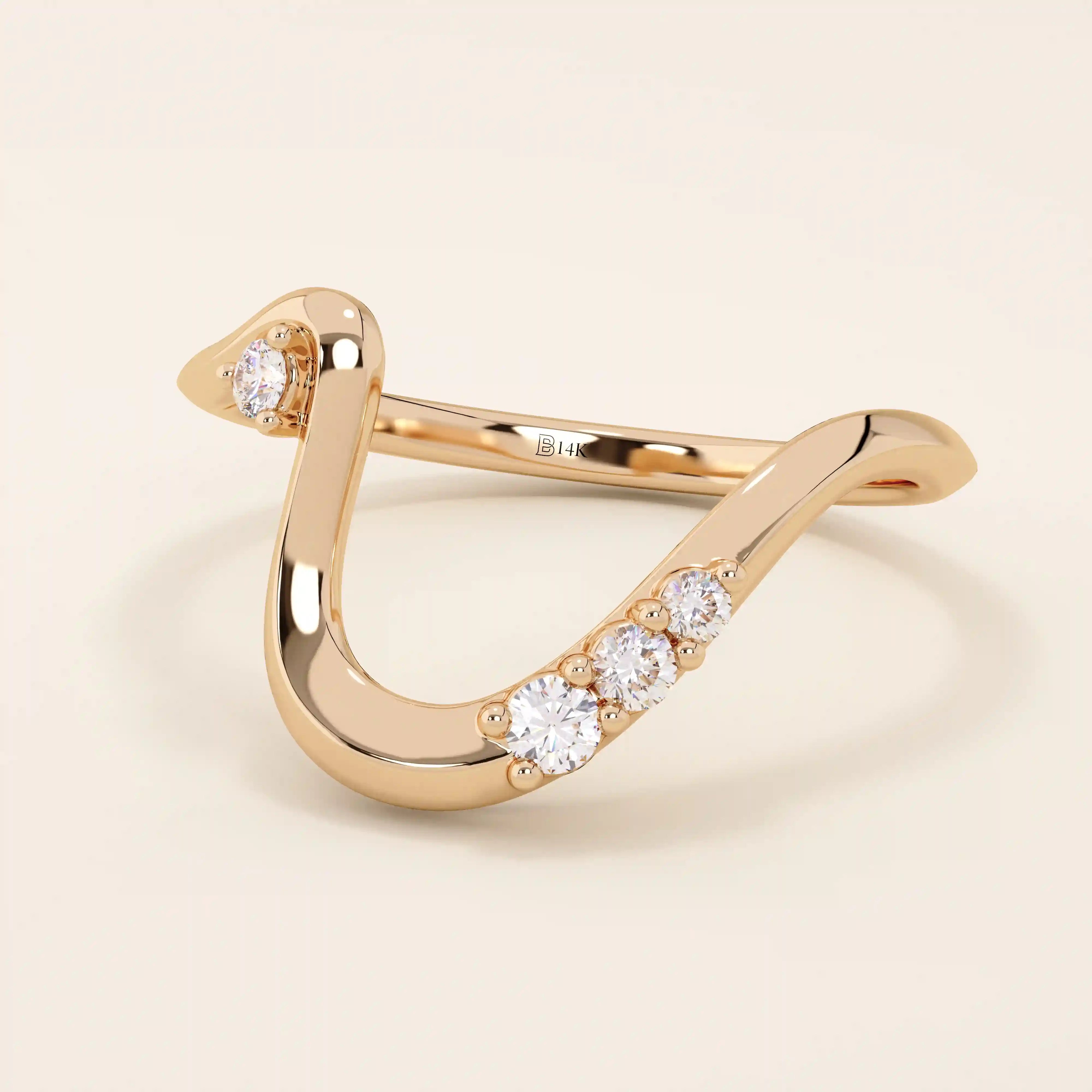 14K SOLID GOLD UNIQUE DEEP CURVE STACKABLE WEDDING RING FOR WOMEN