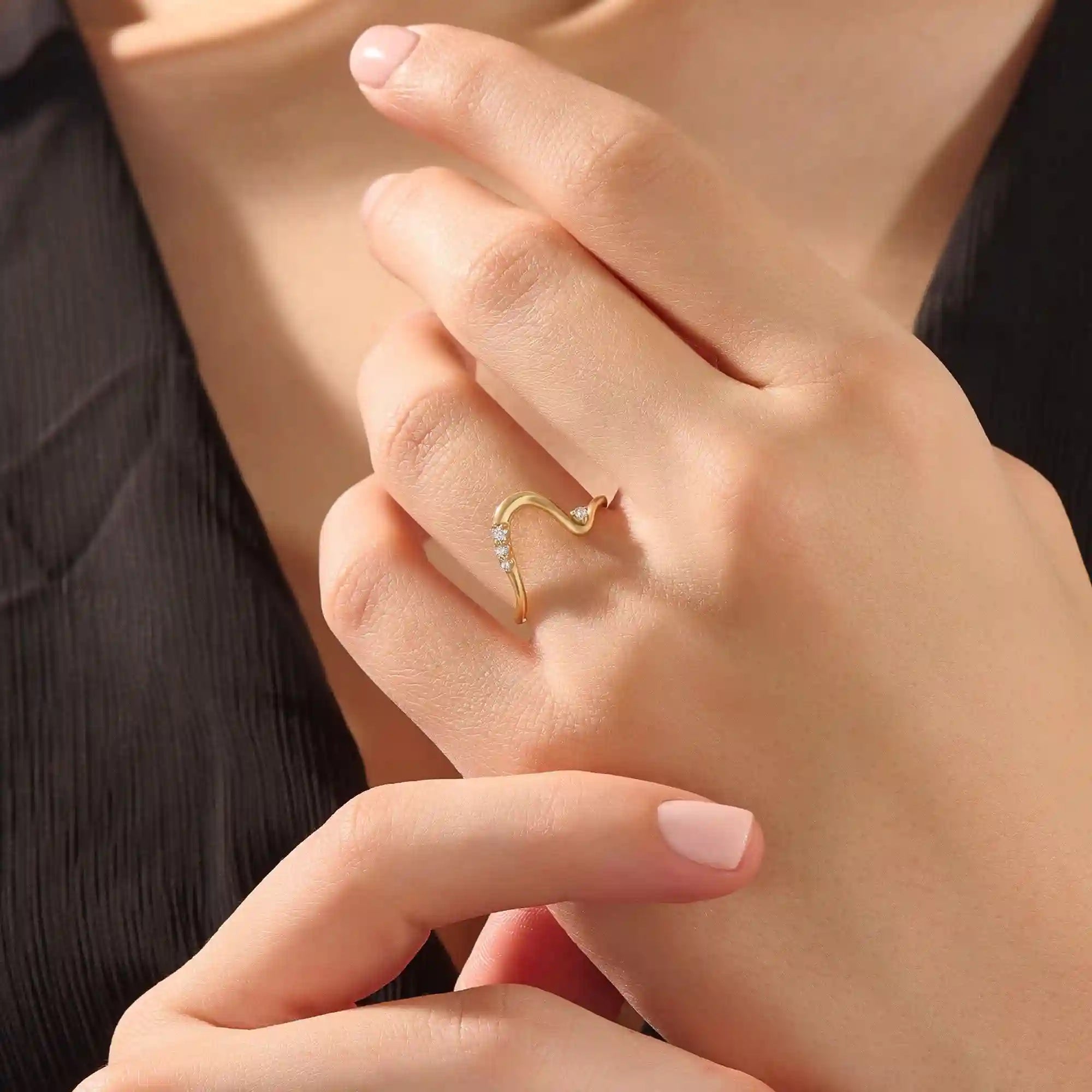 14K SOLID GOLD UNIQUE DEEP CURVE STACKABLE WEDDING RING FOR WOMEN